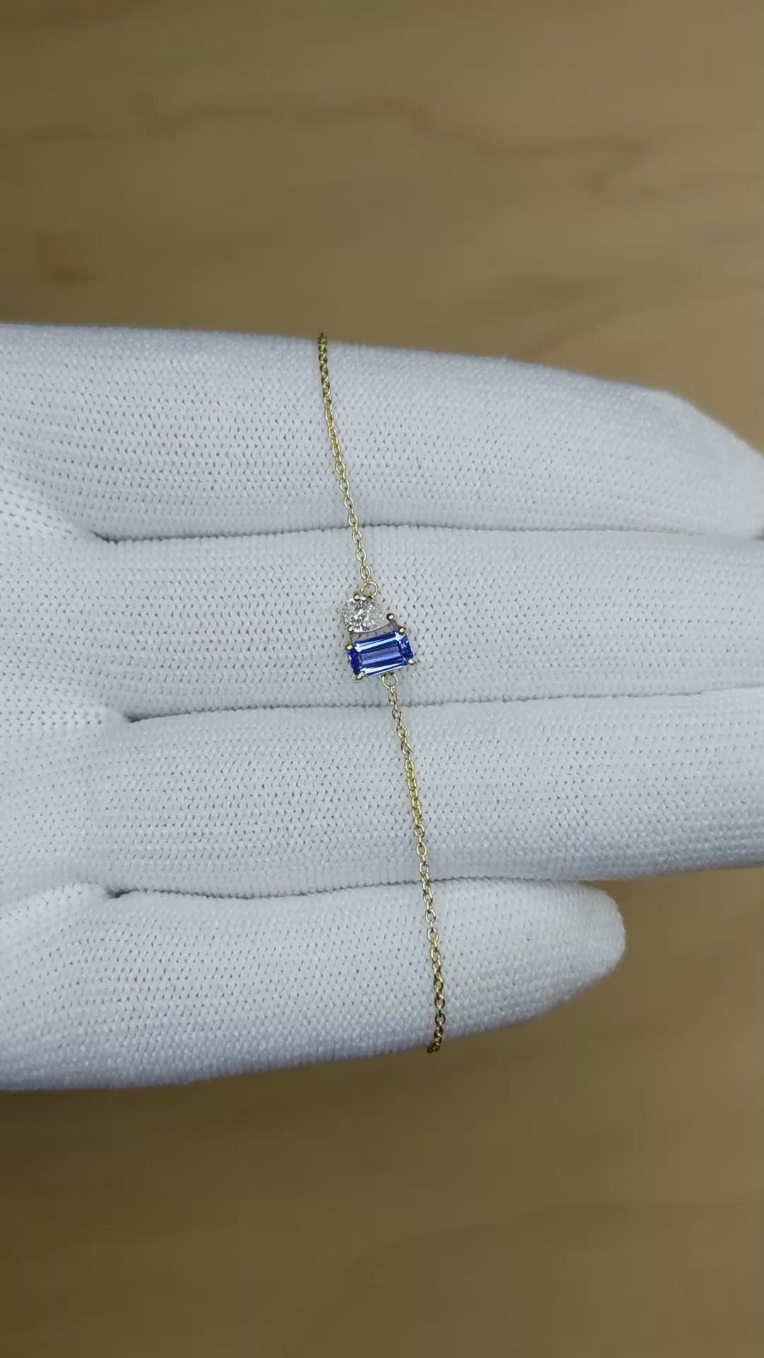 0.42 Ct.Tw.Total Carat Weight Blue Sapphire and Natural Diamond Accent Stones Bracelet, 14K Yellow Gold Size Video