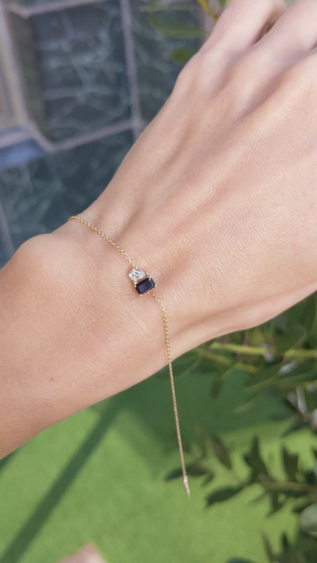 0.42 Ct.Tw.Total Carat Weight Blue Sapphire and Natural Diamond Accent Stones Bracelet, 14K Yellow Gold Size Video