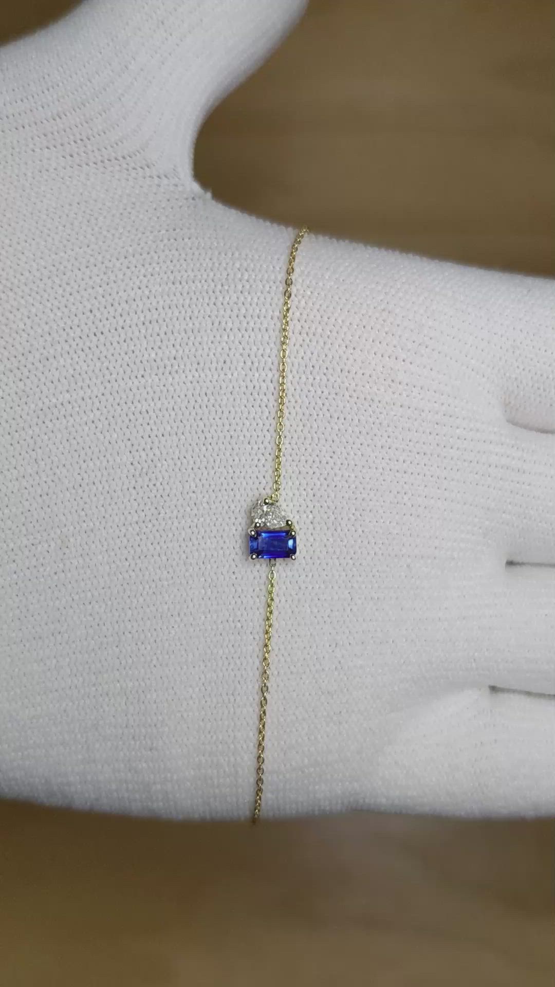 0.42 Ct.Tw. Blue Sapphire and Natural Diamond Accent Stones Bracelet, 14K Yellow Gold Size Video