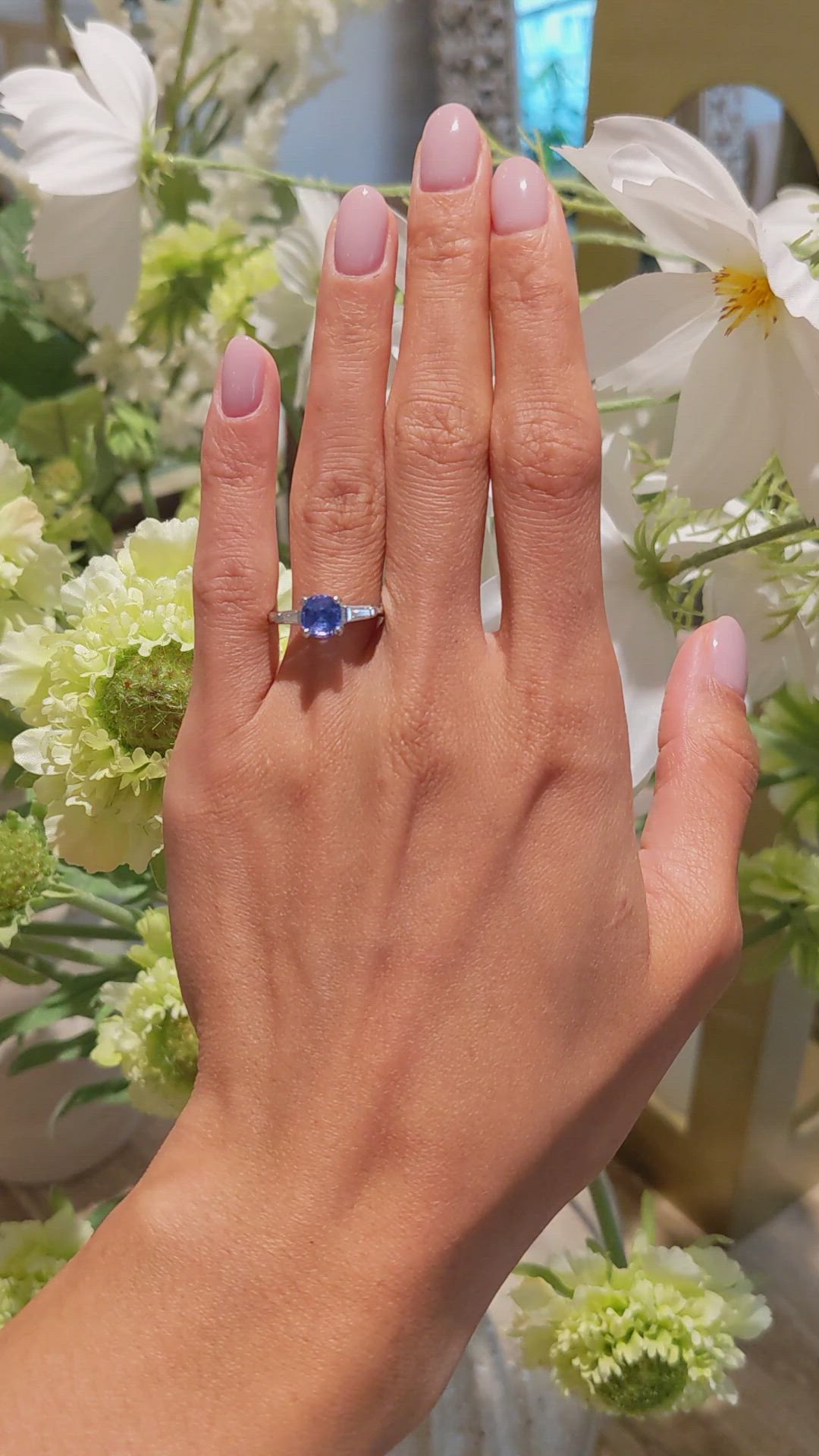 1.26 Ct. Purplish Blue Sapphire and Natural Diamond Three Stone Ring, Platinum 950 Size Video