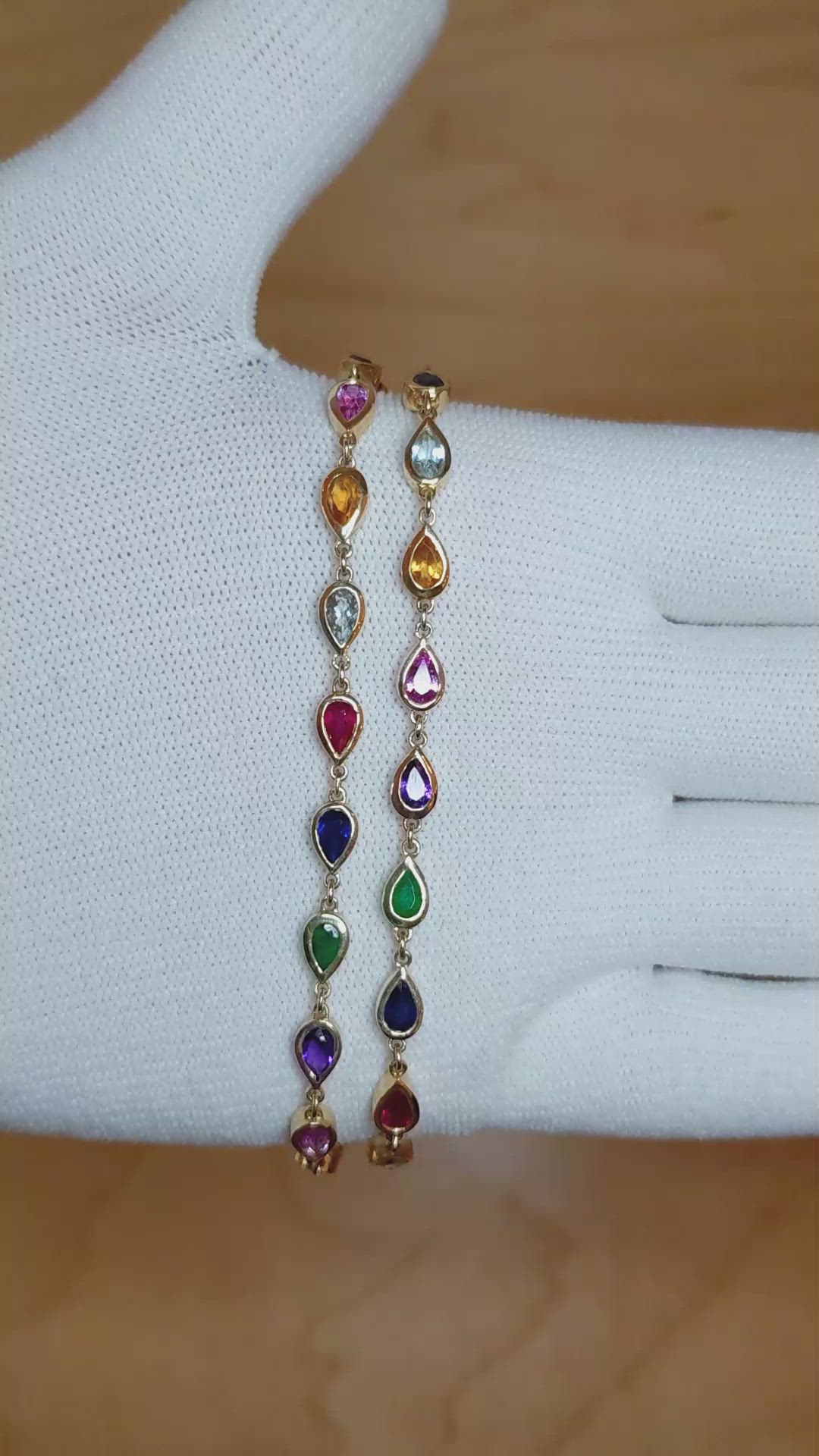 1.70 Ct. Mixed Sapphire, Purple Amethyst, Emerald, Ruby, Blue Aquamarine and Orangish Yellow Citrine Bezel Necklace, 14K Yellow Gold Size Video
