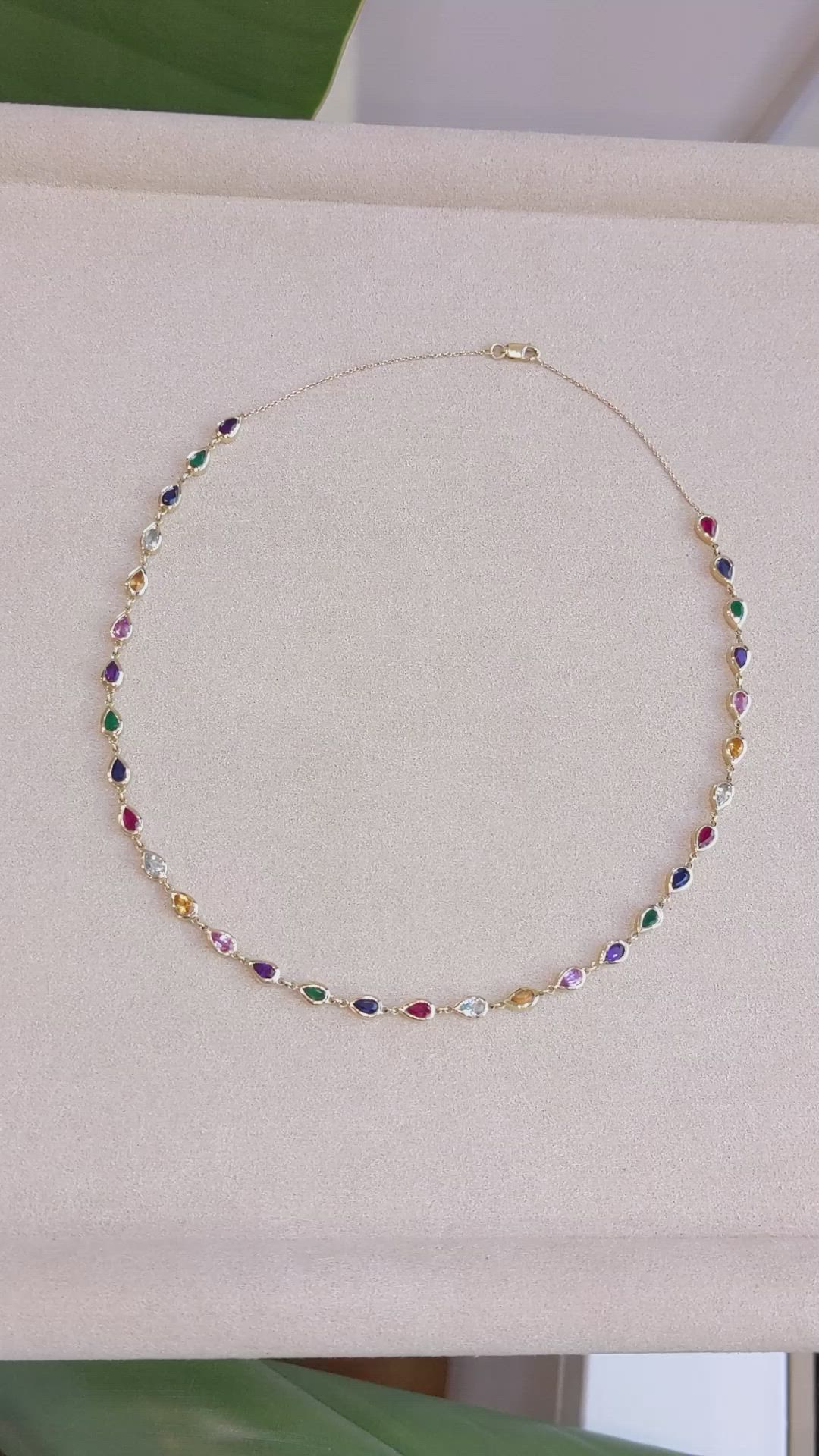 1.70 Ct. Mixed Sapphire, Purple Amethyst, Emerald, Ruby, Blue Aquamarine and Orangish Yellow Citrine Bezel Necklace, 14K Yellow Gold Size Video