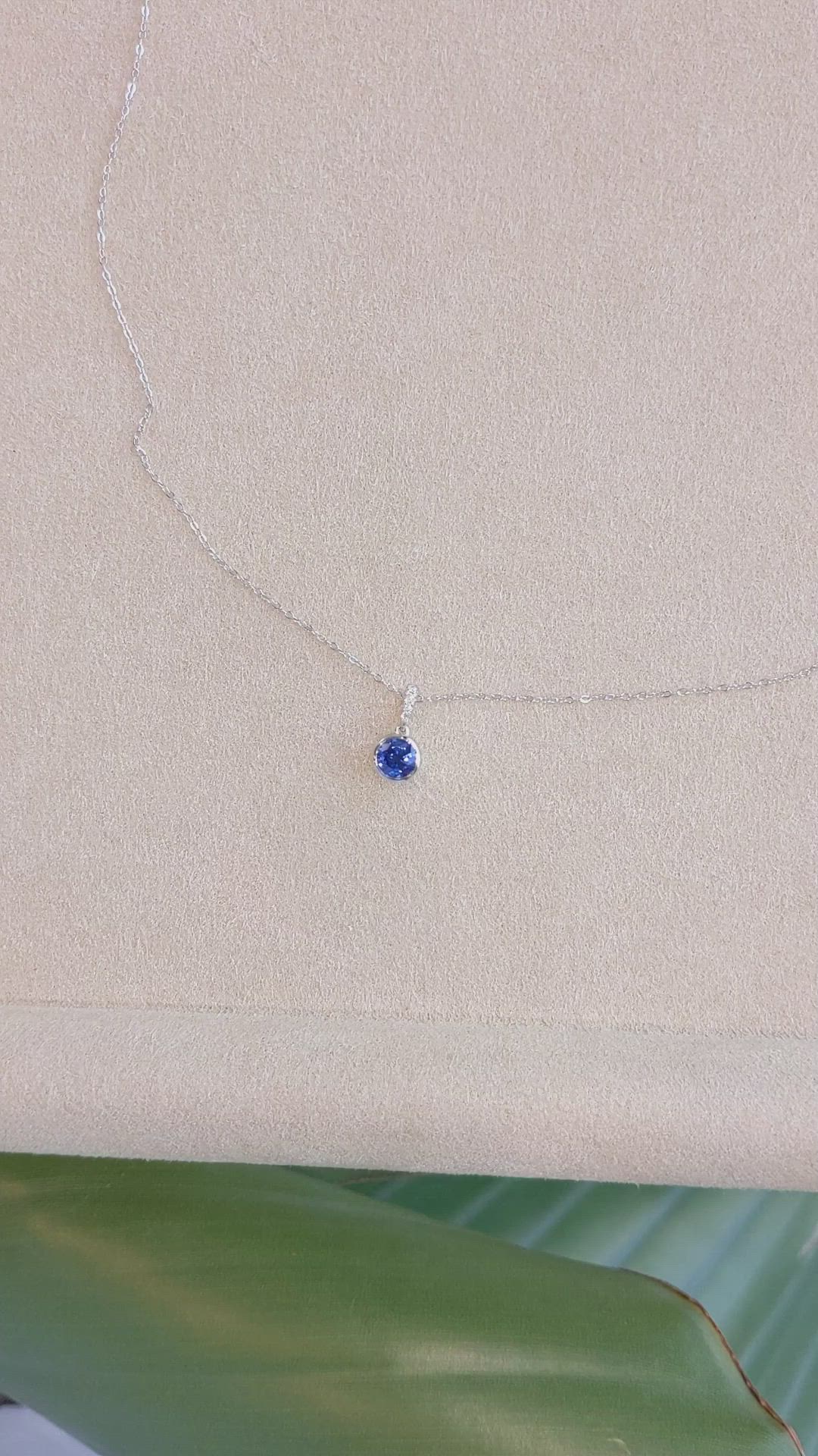 0.72 Ct. Blue Sapphire and Natural Diamond Bezel Pendant, 14K White Gold Size Video