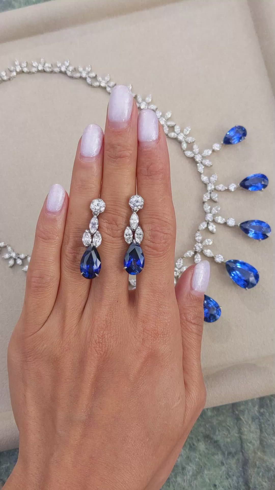 85.03 Ct. Blue Sapphire and Natural Diamond Pave Necklace, 18K White Gold Size Video