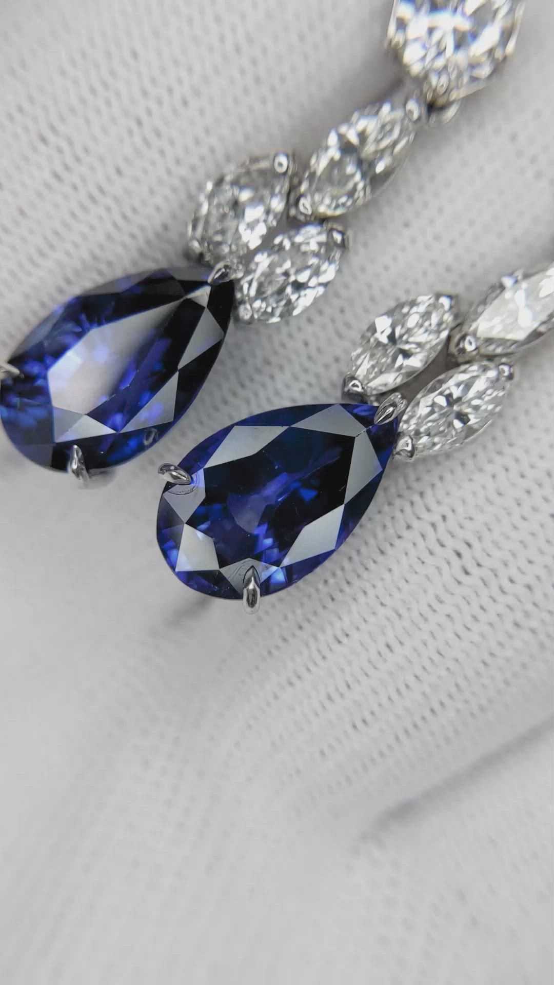 85.03 Ct. Blue Sapphire and Natural Diamond Pave Necklace, 18K White Gold Size Video