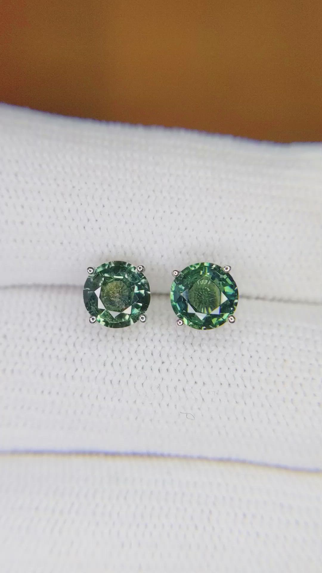 1.95 Ct.Tw. Bluish Green Sapphire Studs Earrings, 14K White Gold Size Video