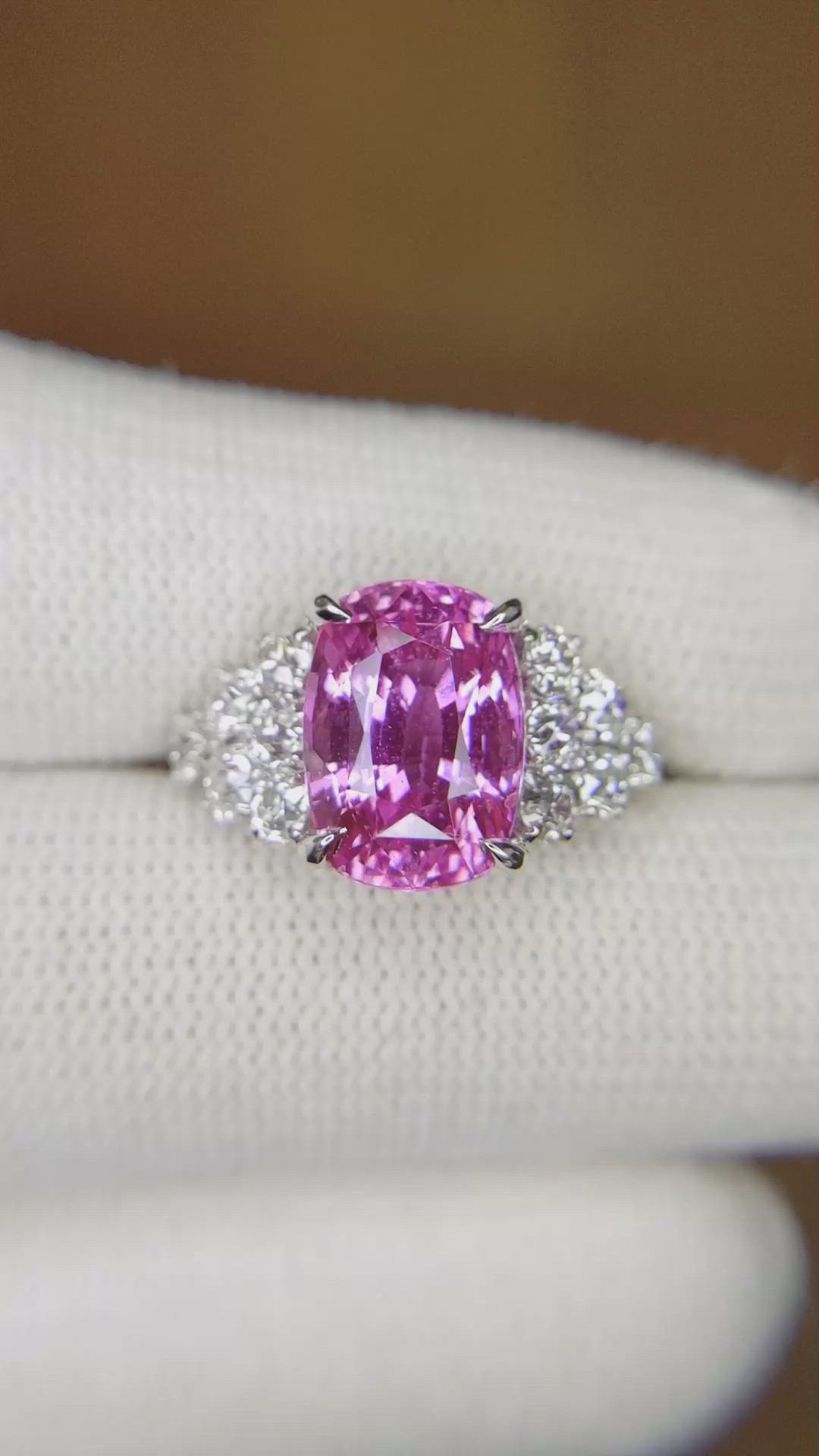5.47 Ct. Pink Sapphire and Natural Diamond Accent Stones Ring, Platinum 950 Size Video