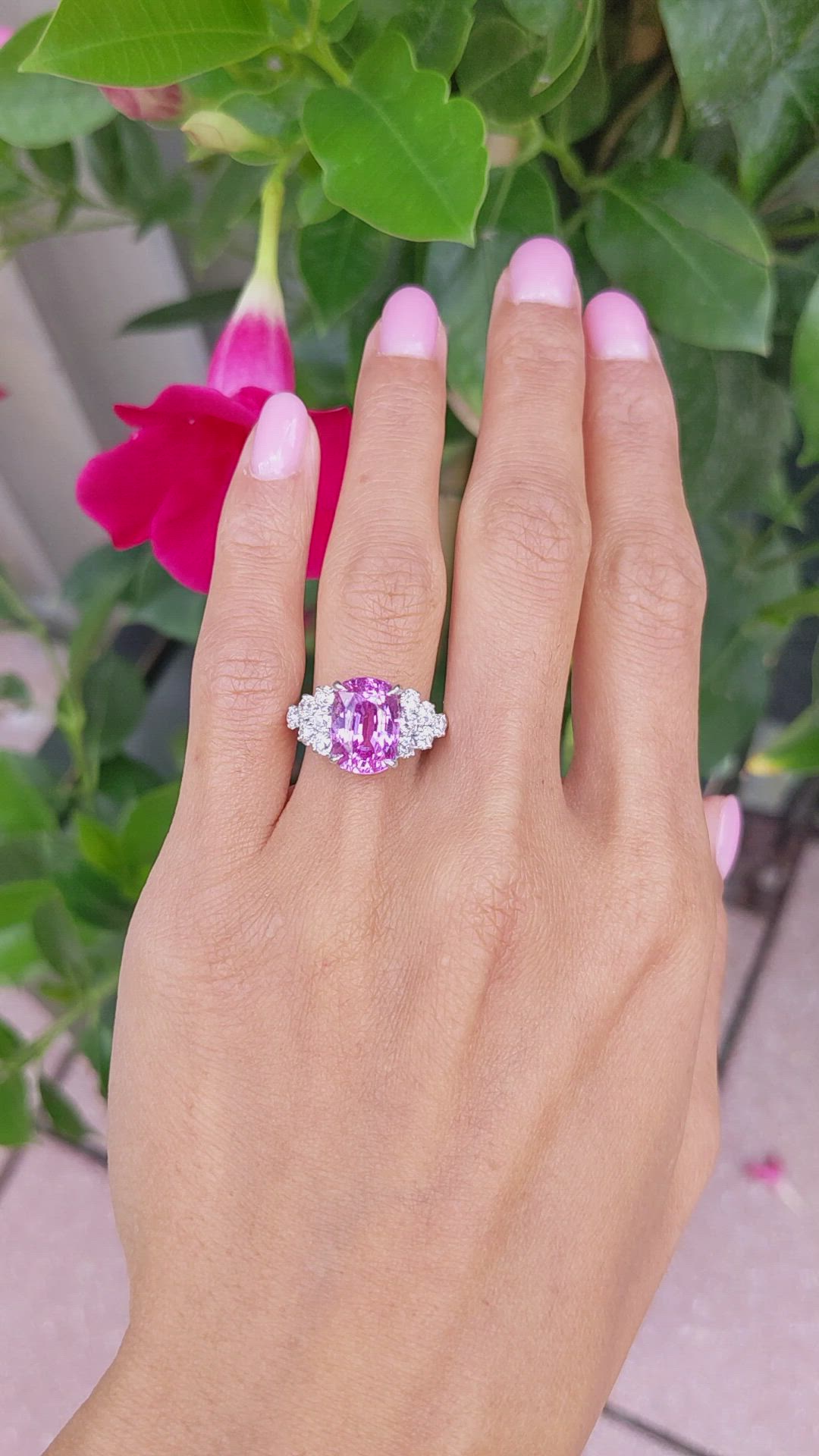 5.47 Ct. Pink Sapphire and Natural Diamond Accent Stones Ring, Platinum 950 Size Video