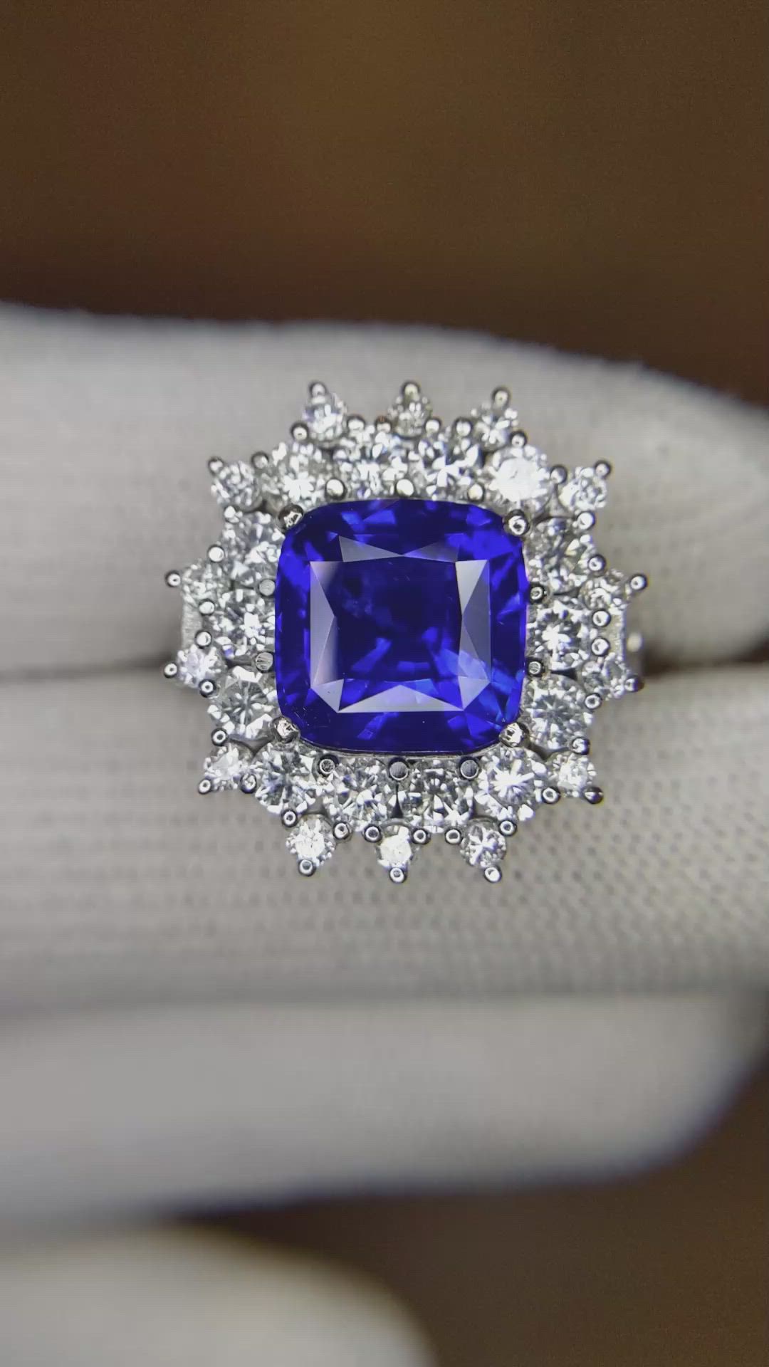 5.74 Ct. Blue Sapphire and Natural Diamond Pave Ring, Platinum 950 Size Video