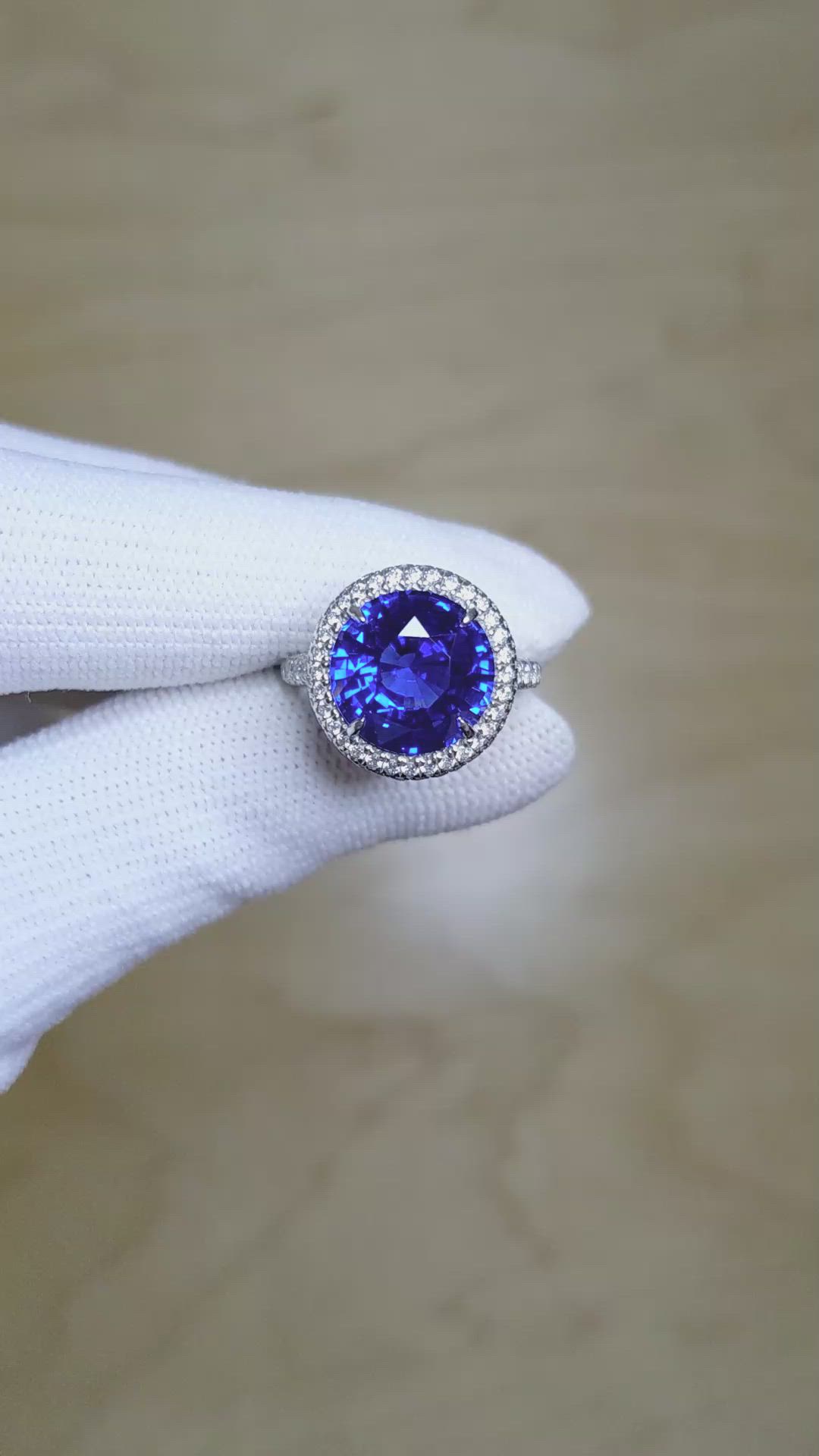 6.01 Ct. Blue Sapphire and Natural Diamond Pave Ring, Platinum 950 Size Video