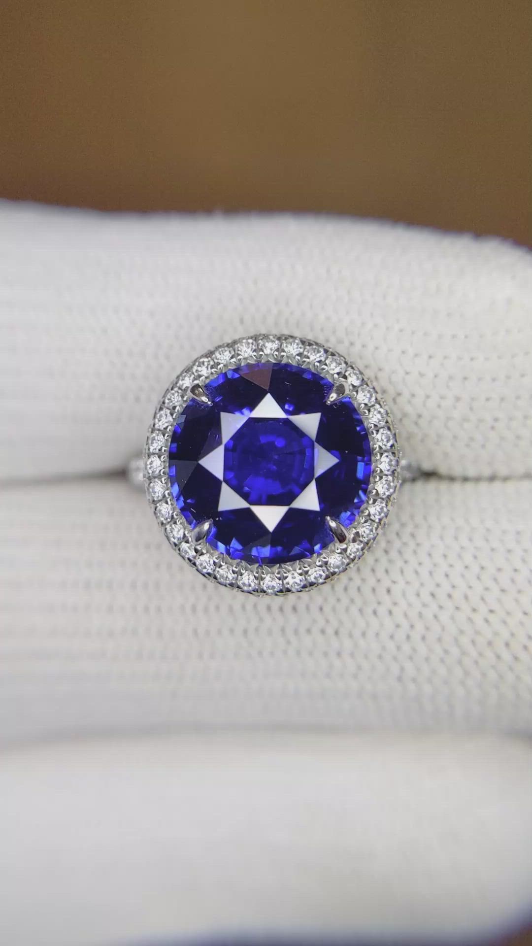 6.01 Ct. Blue Sapphire and Natural Diamond Pave Ring, Platinum 950 Size Video