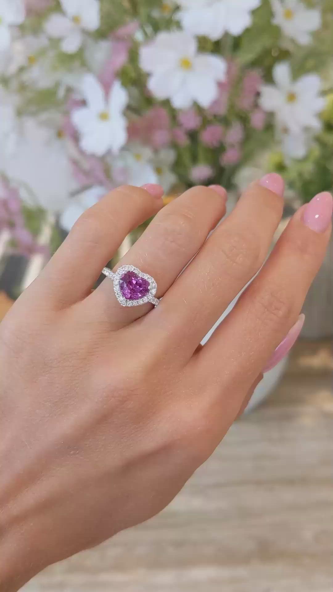 2.03 Ct. Pinkish Purple Sapphire and Natural Diamond Pave Ring, Platinum 950 Size Video