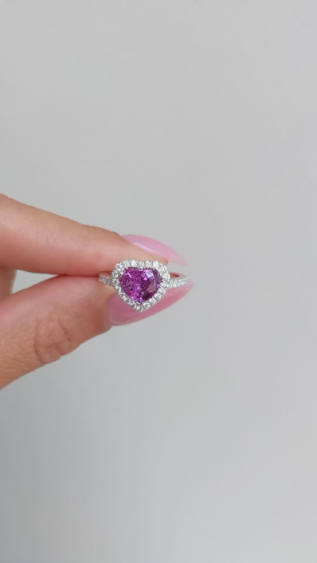 2.03 Ct. Pinkish Purple Sapphire and Natural Diamond Pave Ring, Platinum 950 Size Video