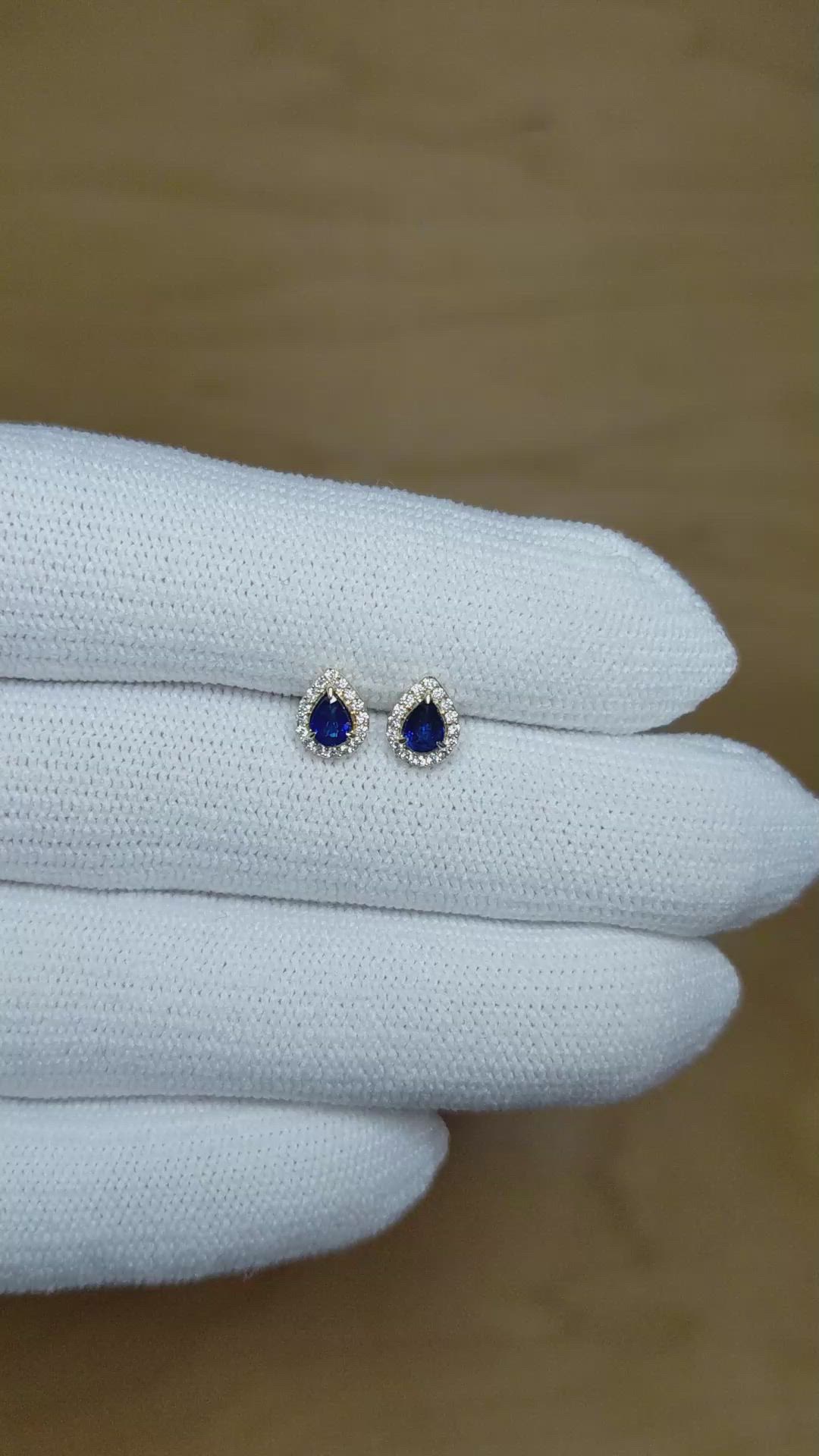 0.33&nbsp;Ct.Tw.Total Carat Weight Blue Sapphire and Natural Diamond Studs Earrings, 14K Yellow Gold Size Video