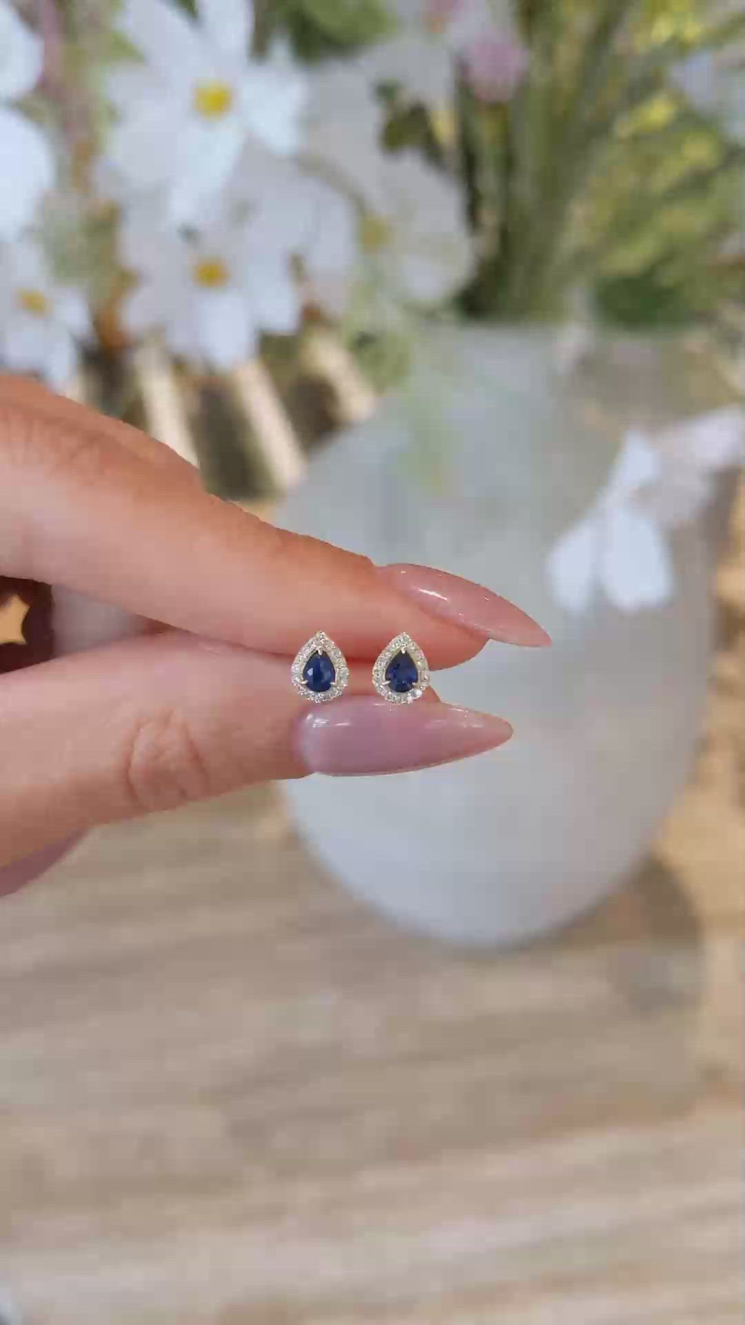 0.33&nbsp;Ct.Tw.Total Carat Weight Blue Sapphire and Natural Diamond Studs Earrings, 14K Yellow Gold Size Video