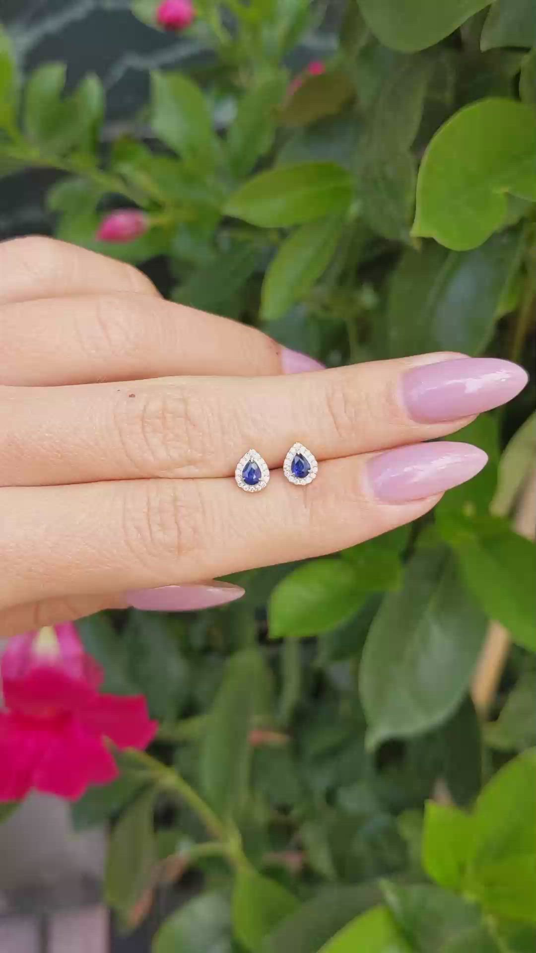 0.33&nbsp;Ct.Tw.Total Carat Weight Blue Sapphire and Natural Diamond Studs Earrings, 14K Yellow Gold Size Video