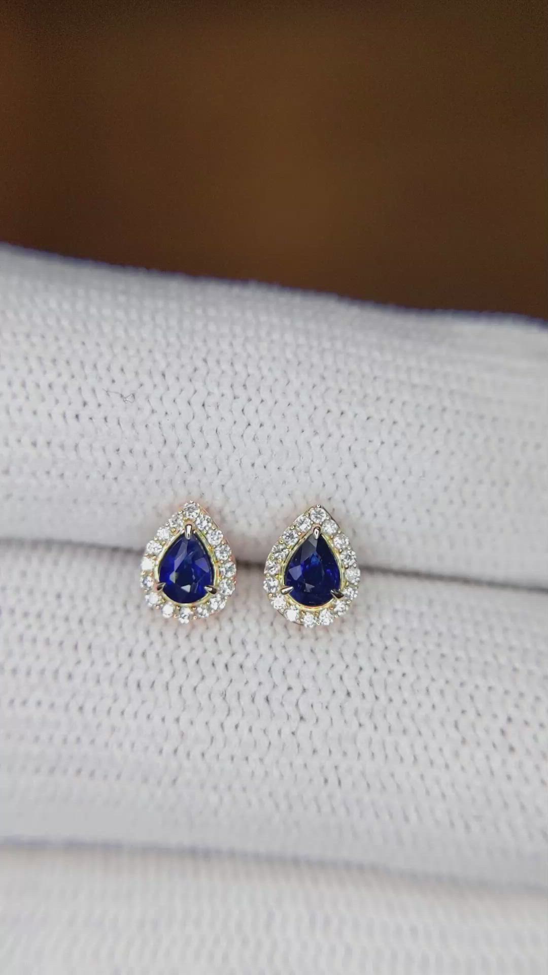 0.33&nbsp;Ct.Tw.Total Carat Weight Blue Sapphire and Natural Diamond Studs Earrings, 14K Yellow Gold Size Video