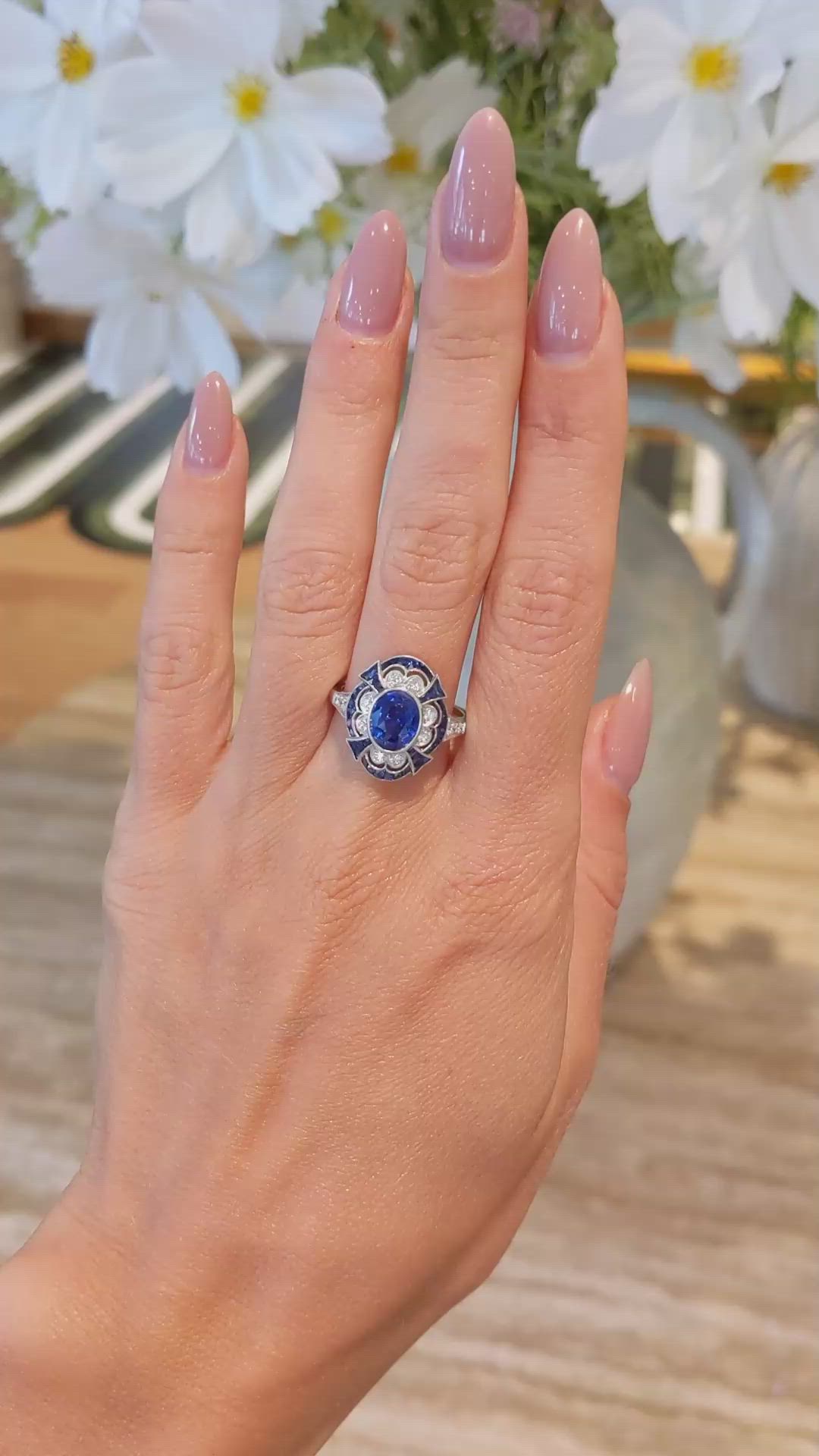 2.12 Ct. Blue Sapphire and Natural Diamond Pave Ring, Platinum 950 Size Video