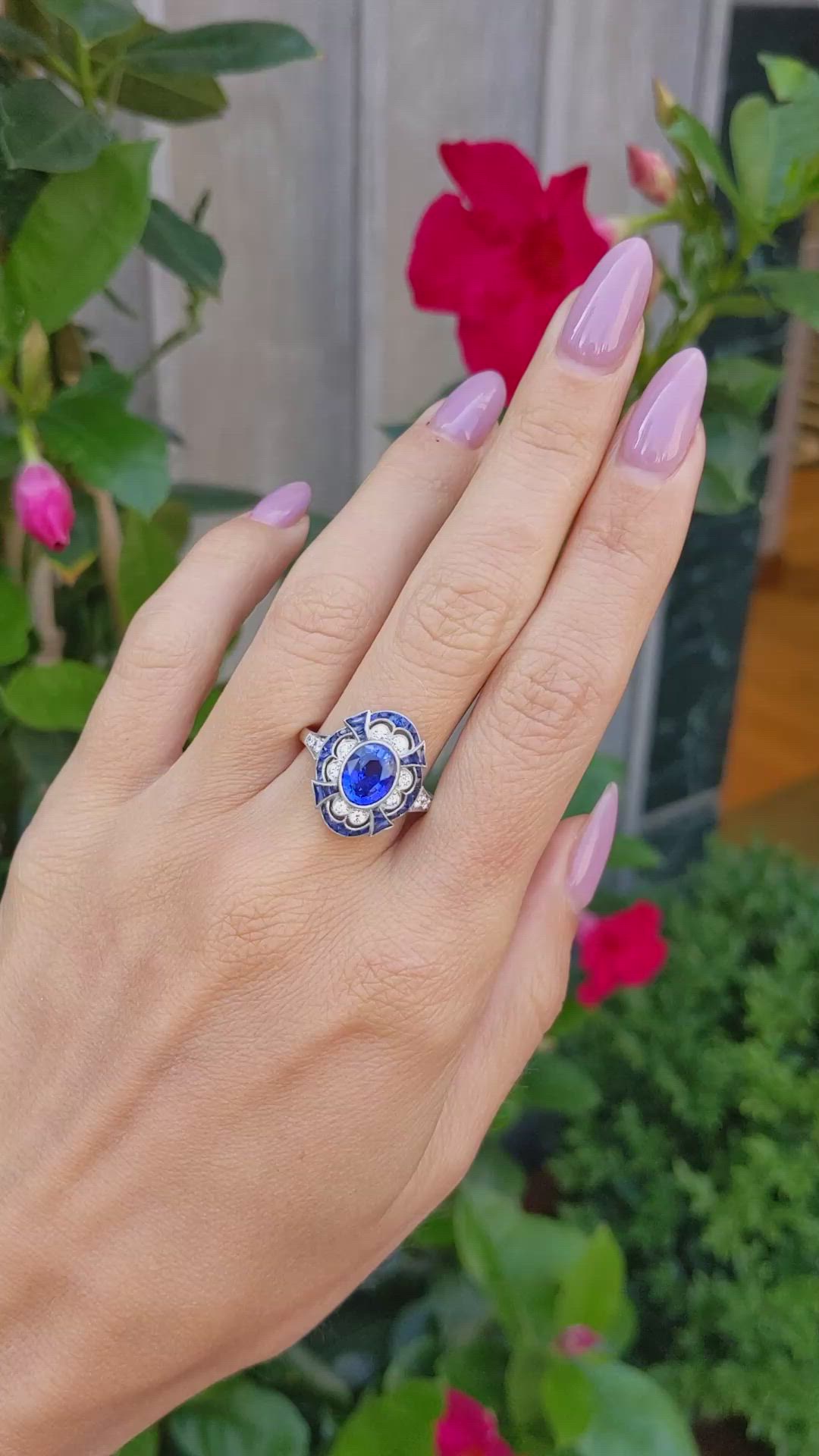 2.12 Ct. Blue Sapphire and Natural Diamond Pave Ring, Platinum 950 Size Video