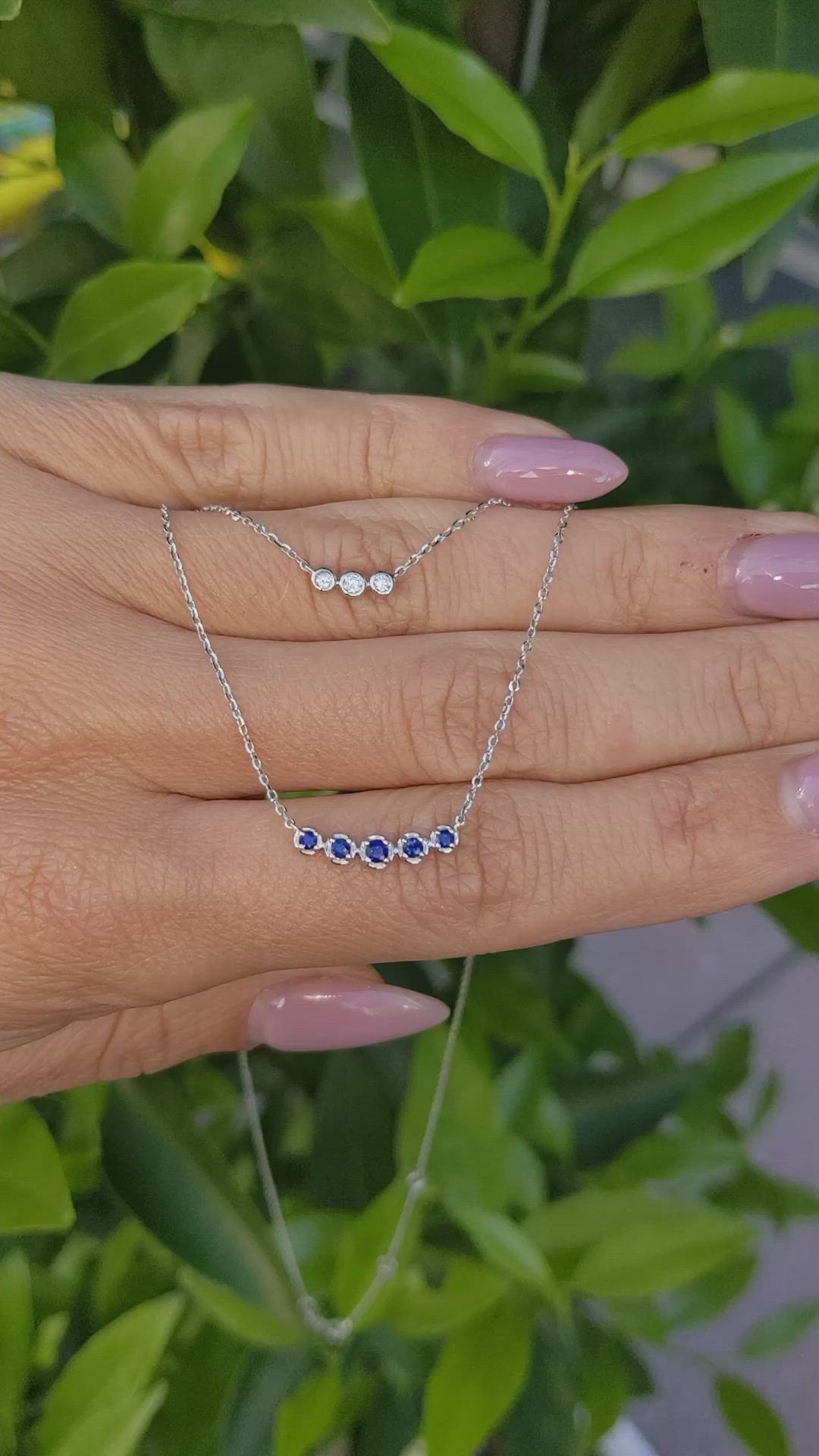0.22 Ct. Blue Sapphire and Natural Diamond Accent Stones Necklace, 14K White Gold Size Video