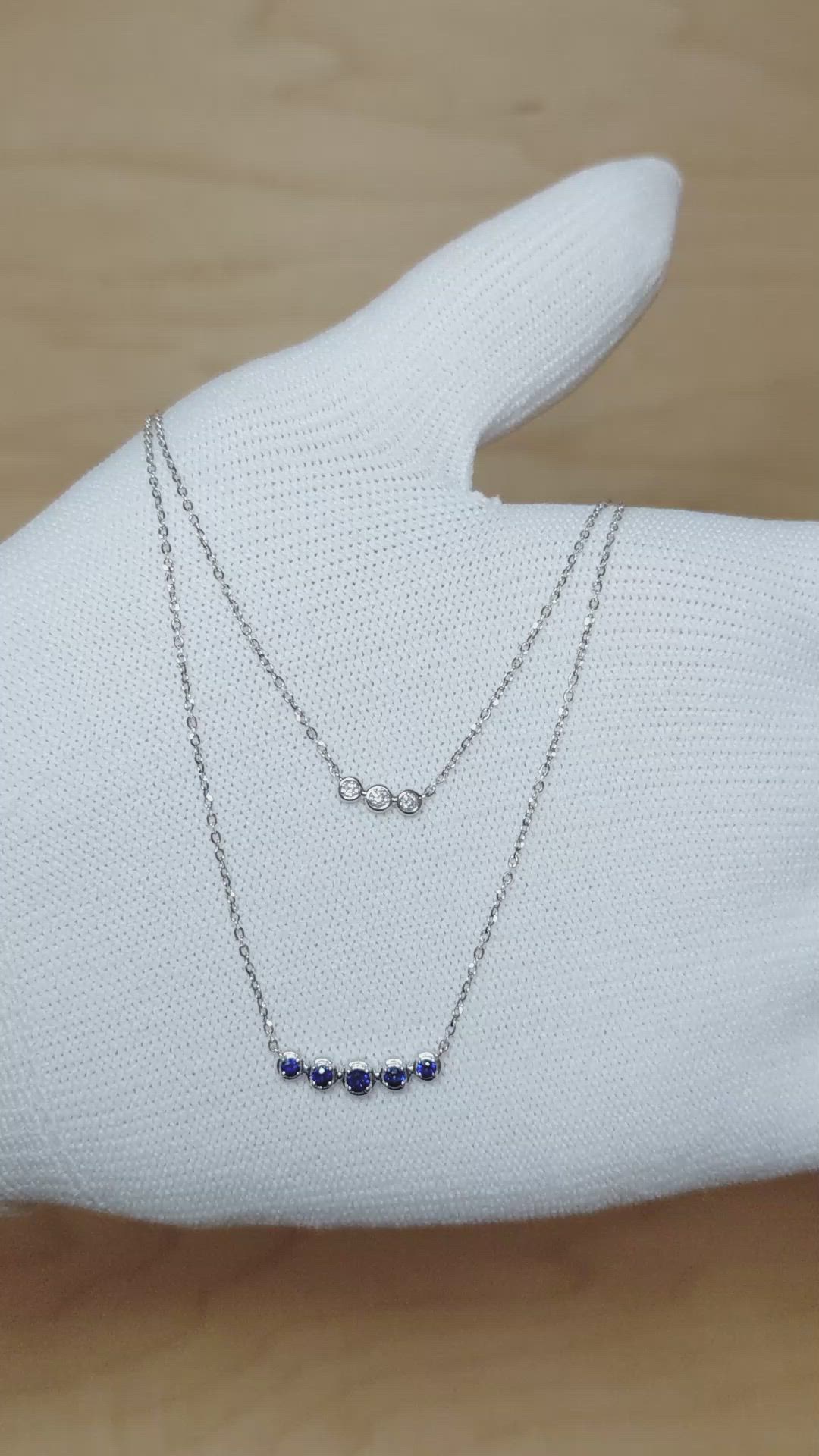 0.22 Ct. Blue Sapphire and Natural Diamond Accent Stones Necklace, 14K White Gold Size Video