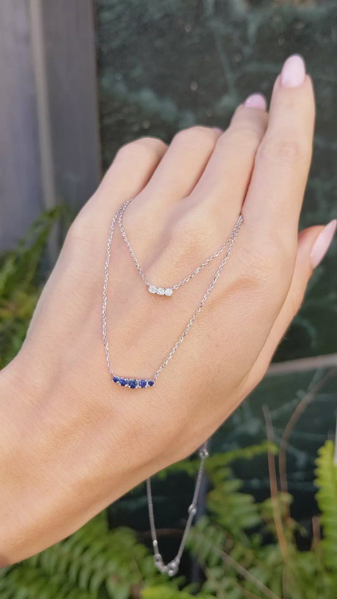 0.22 Ct. Blue Sapphire and Natural Diamond Accent Stones Necklace, 14K White Gold Size Video
