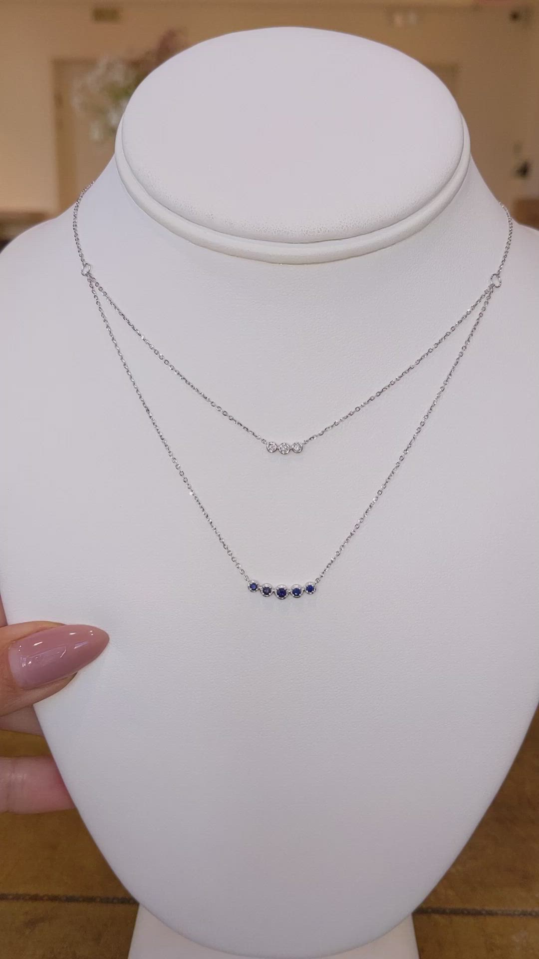 0.22 Ct. Blue Sapphire and Natural Diamond Accent Stones Necklace, 14K White Gold Size Video