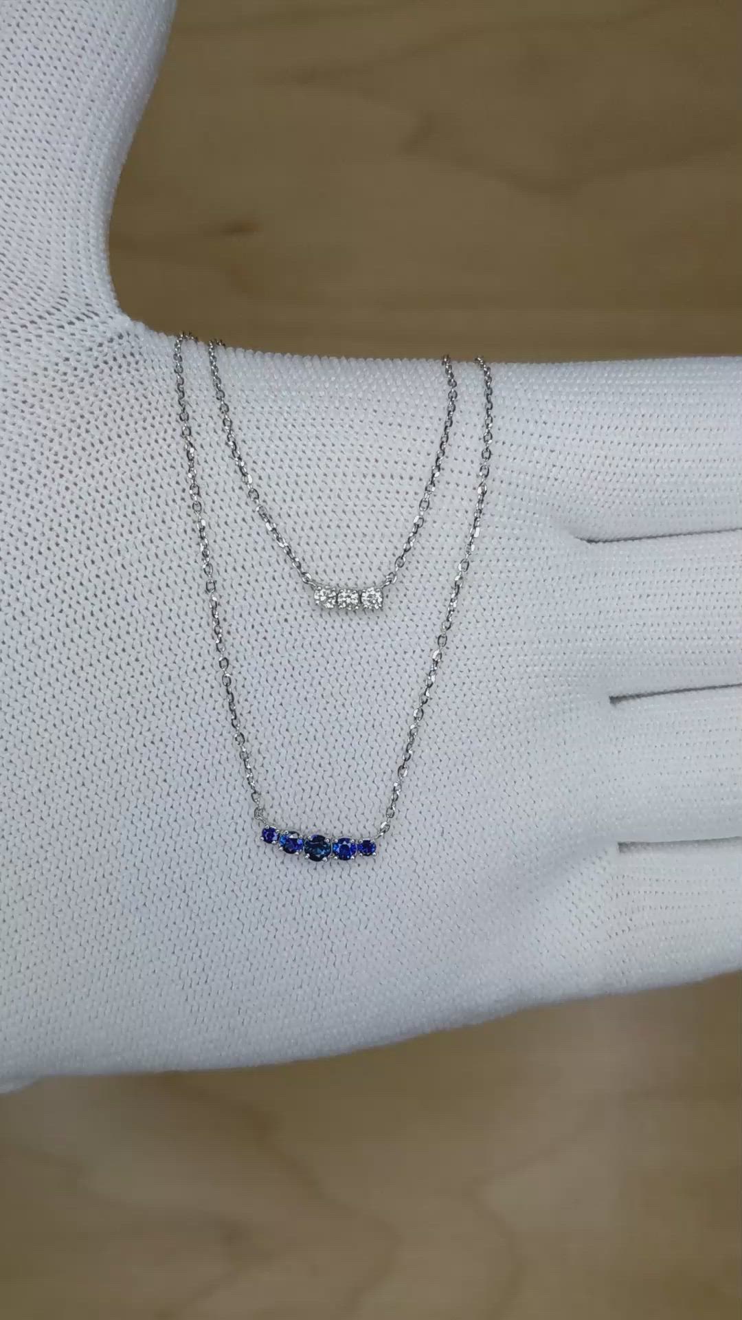0.22 Ct. Blue Sapphire and Natural Diamond Accent Stones Necklace, 14K White Gold Size Video