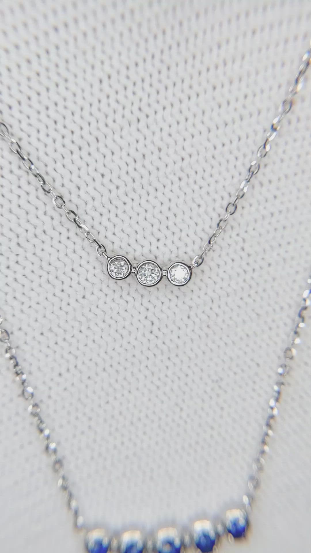 0.22 Ct. Blue Sapphire and Natural Diamond Accent Stones Necklace, 14K White Gold Size Video