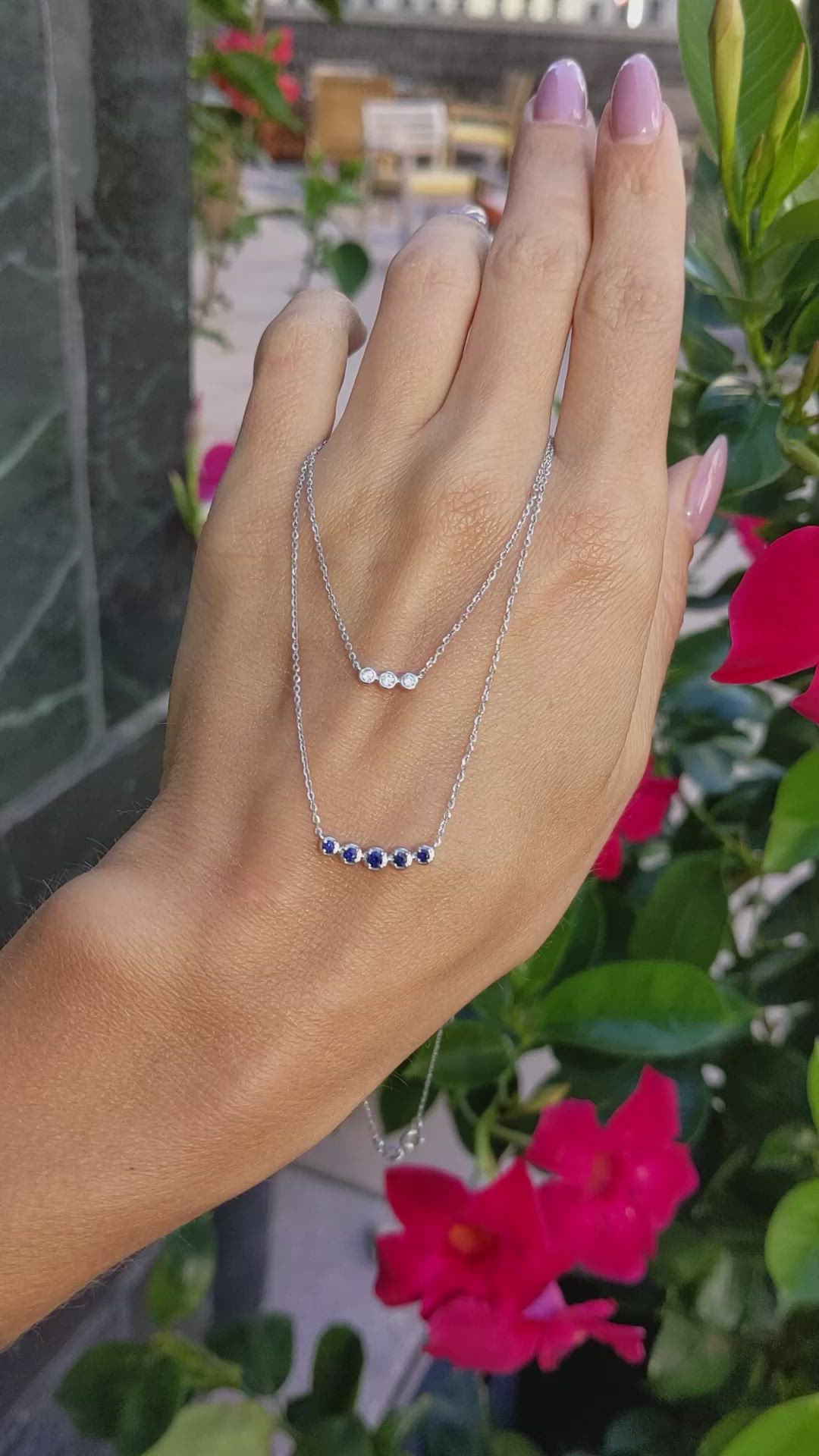 0.22 Ct. Blue Sapphire and Natural Diamond Accent Stones Necklace, 14K White Gold Size Video