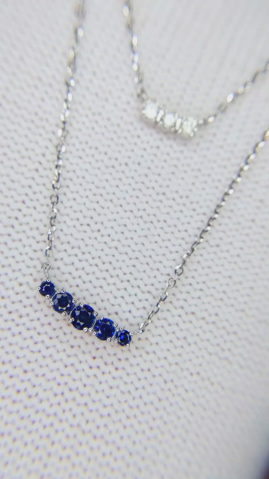 0.22 Ct. Blue Sapphire and Natural Diamond Accent Stones Necklace, 14K White Gold Size Video