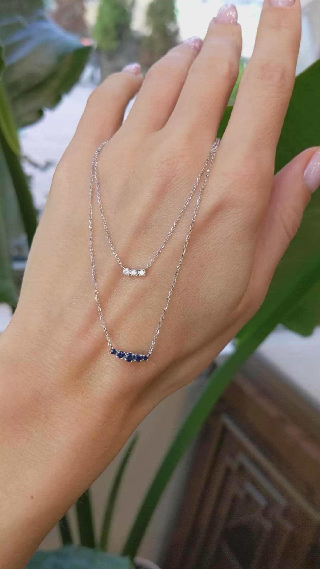 0.22 Ct. Blue Sapphire and Natural Diamond Accent Stones Necklace, 14K White Gold Size Video