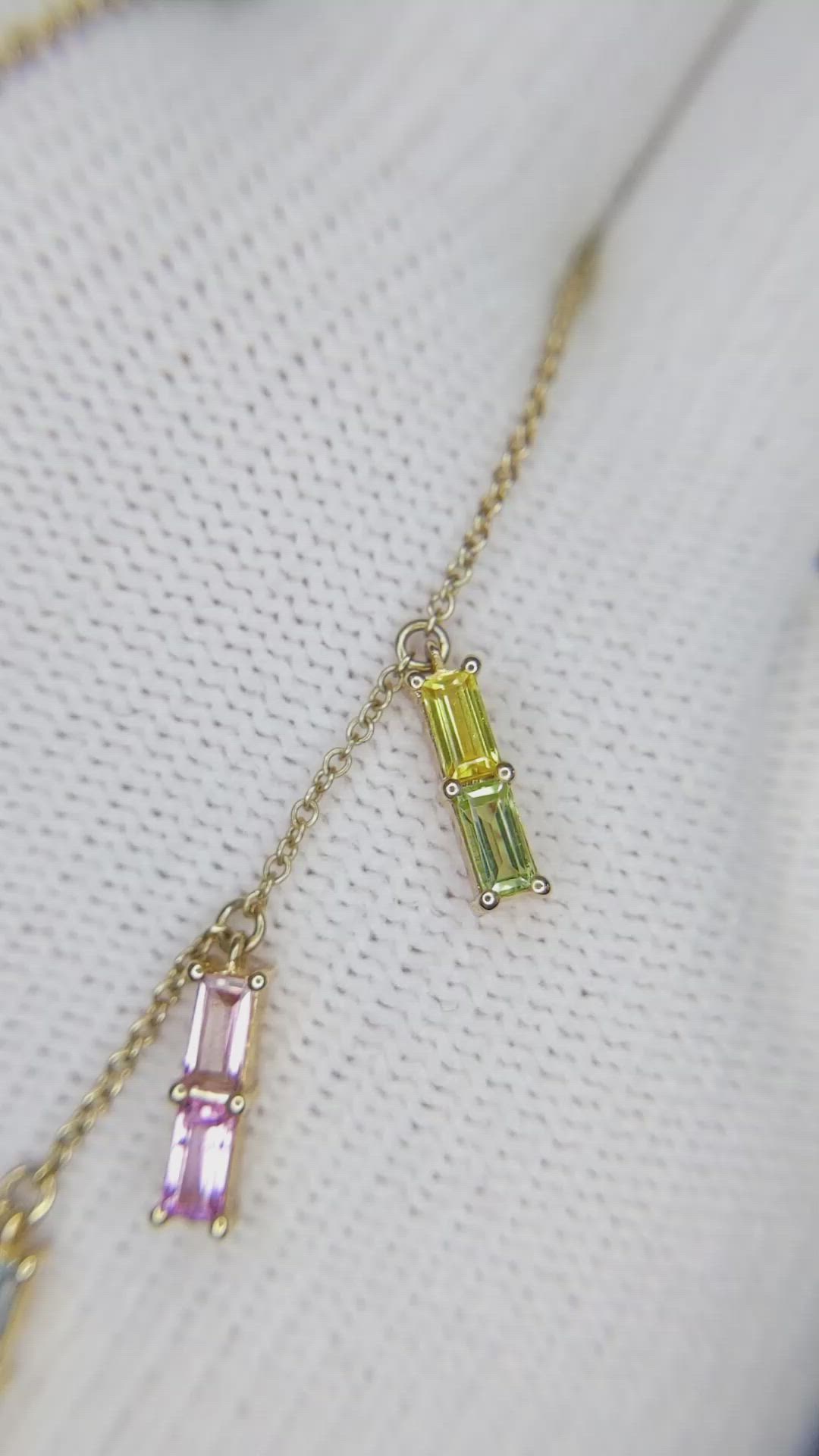 0.46 Ct. Green Peridot, Mixed Sapphire, Blue Aquamarine and Peach Tourmaline Accent Stones Necklace, 14K Yellow Gold Size Video