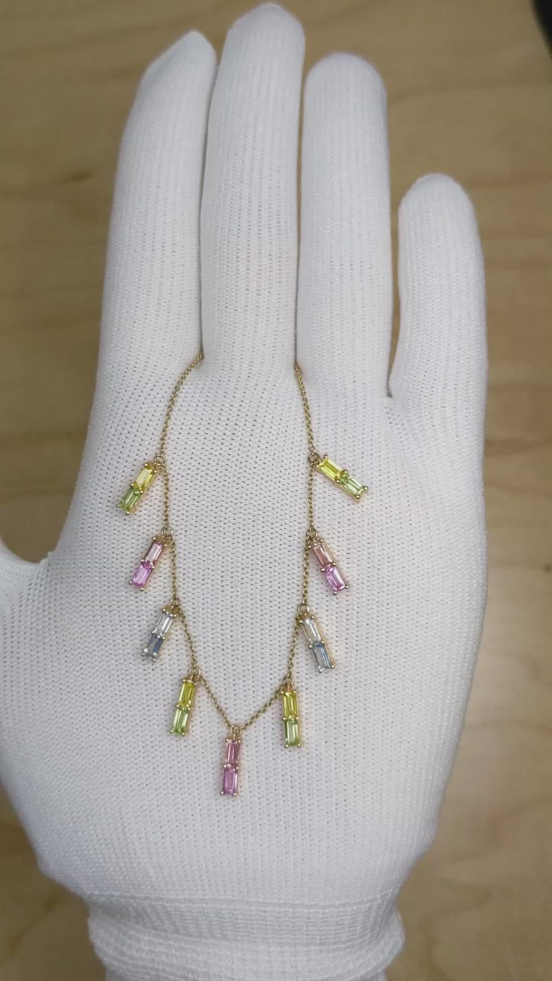 0.46 Ct. Green Peridot, Mixed Sapphire, Blue Aquamarine and Peach Tourmaline Accent Stones Necklace, 14K Yellow Gold Size Video