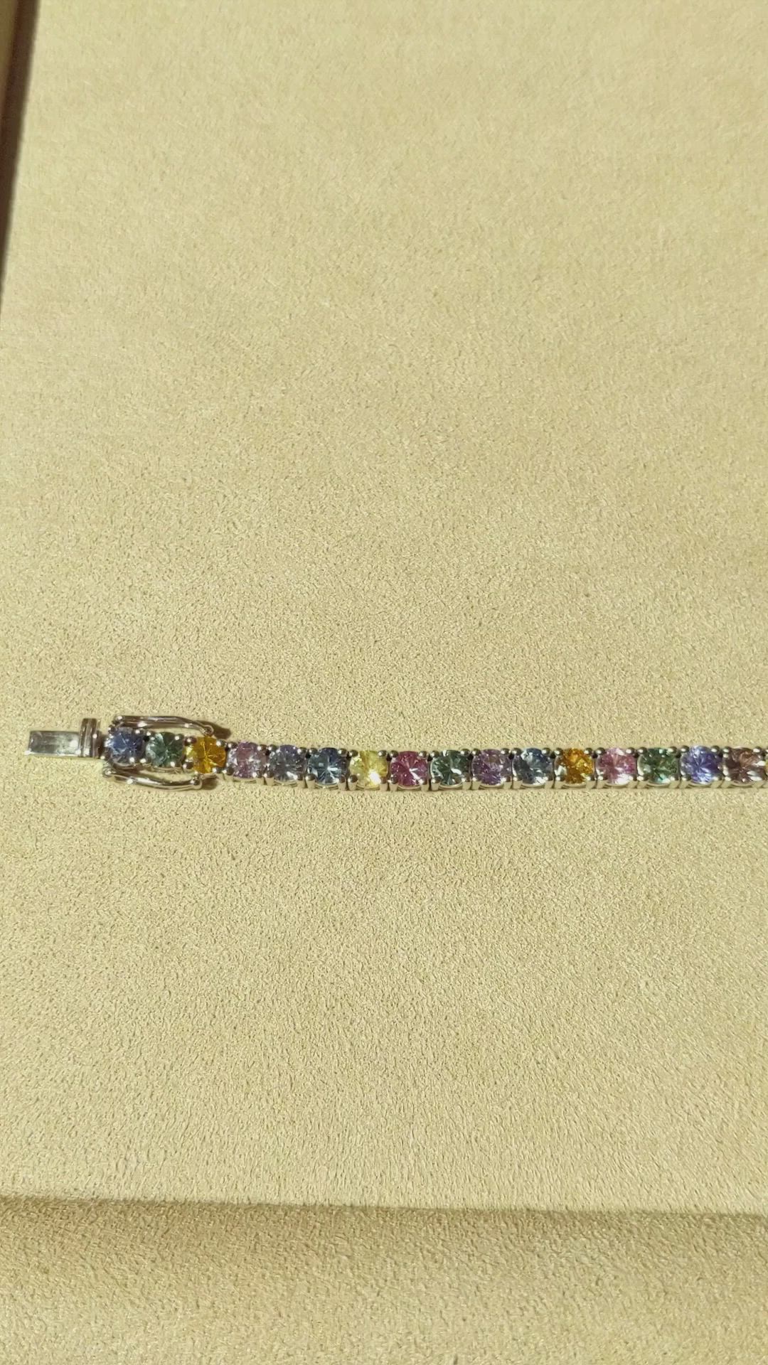 11.10 Ct.Tw. Multi Color Sapphire Tennis/Line Bracelet, 14K White Gold Size Video