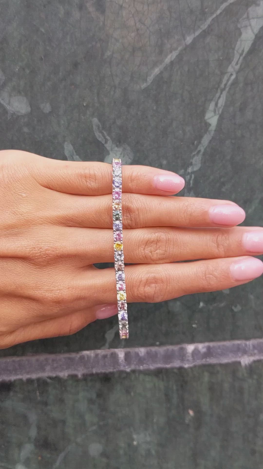 11.10 Ct.Tw. Multi Color Sapphire Tennis/Line Bracelet, 14K White Gold Size Video
