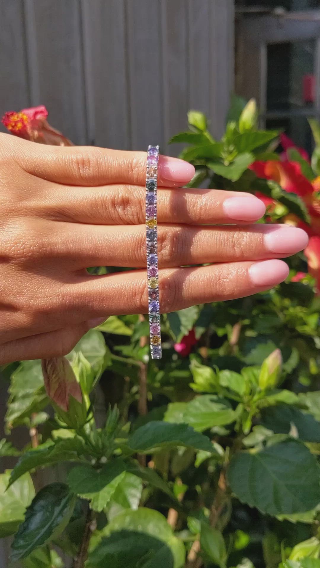 11.10 Ct.Tw. Multi Color Sapphire Tennis/Line Bracelet, 14K White Gold Size Video