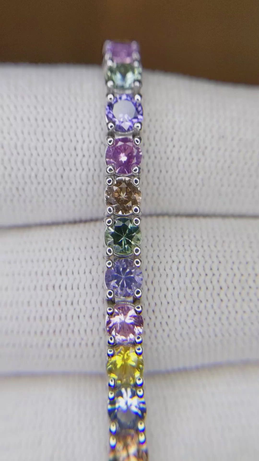 11.10 Ct.Tw. Multi Color Sapphire Tennis/Line Bracelet, 14K White Gold Size Video