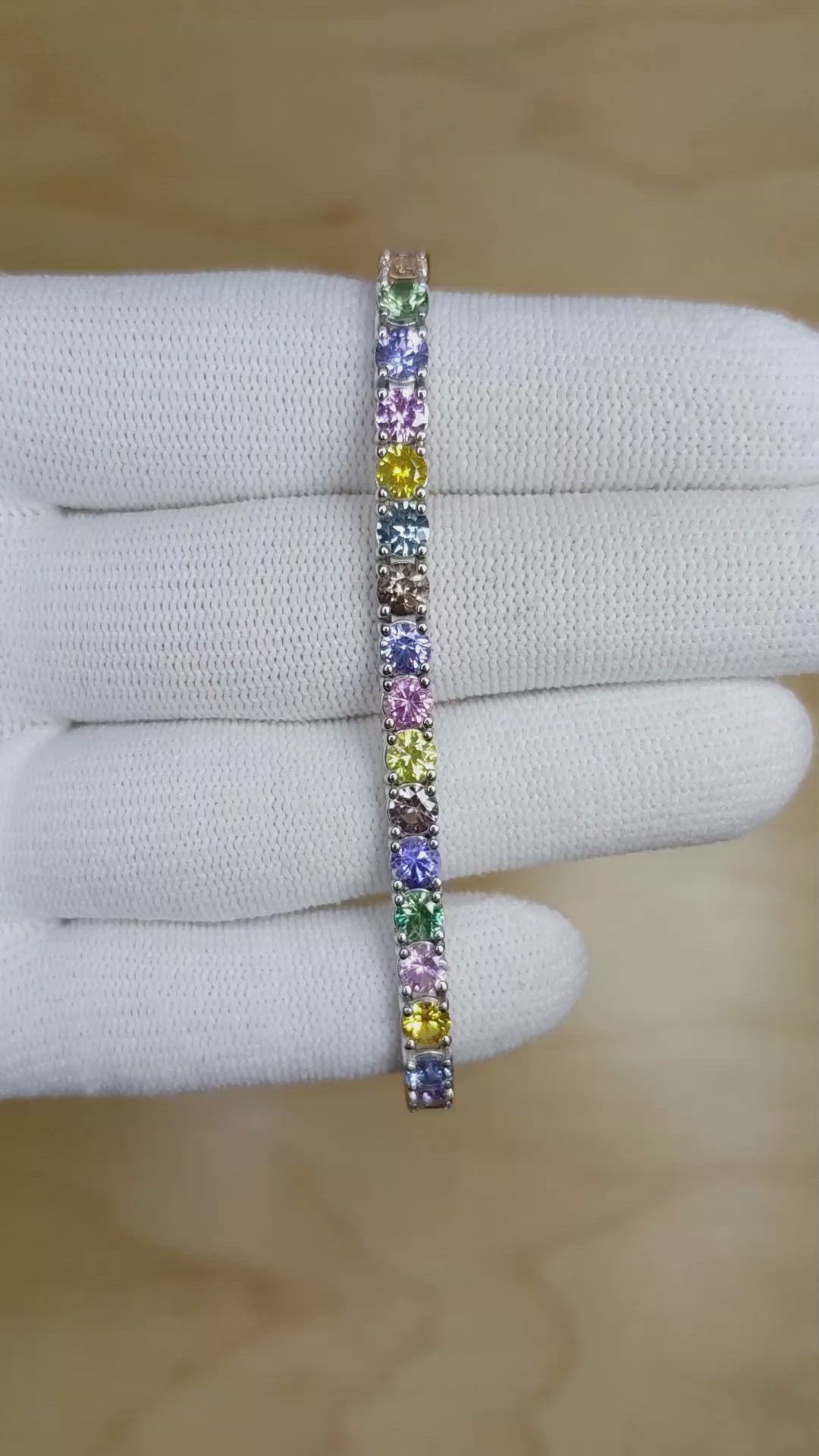 11.10 Ct.Tw. Multi Color Sapphire Tennis/Line Bracelet, 14K White Gold Size Video