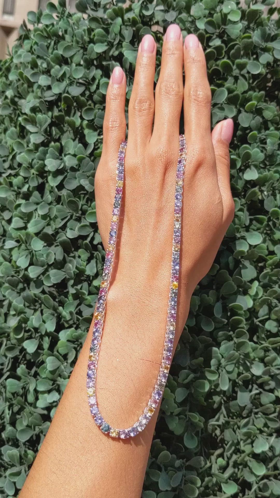 26.60 Ct. Multi Color Sapphire Multi Stone Necklace, 14K White Gold Size Video