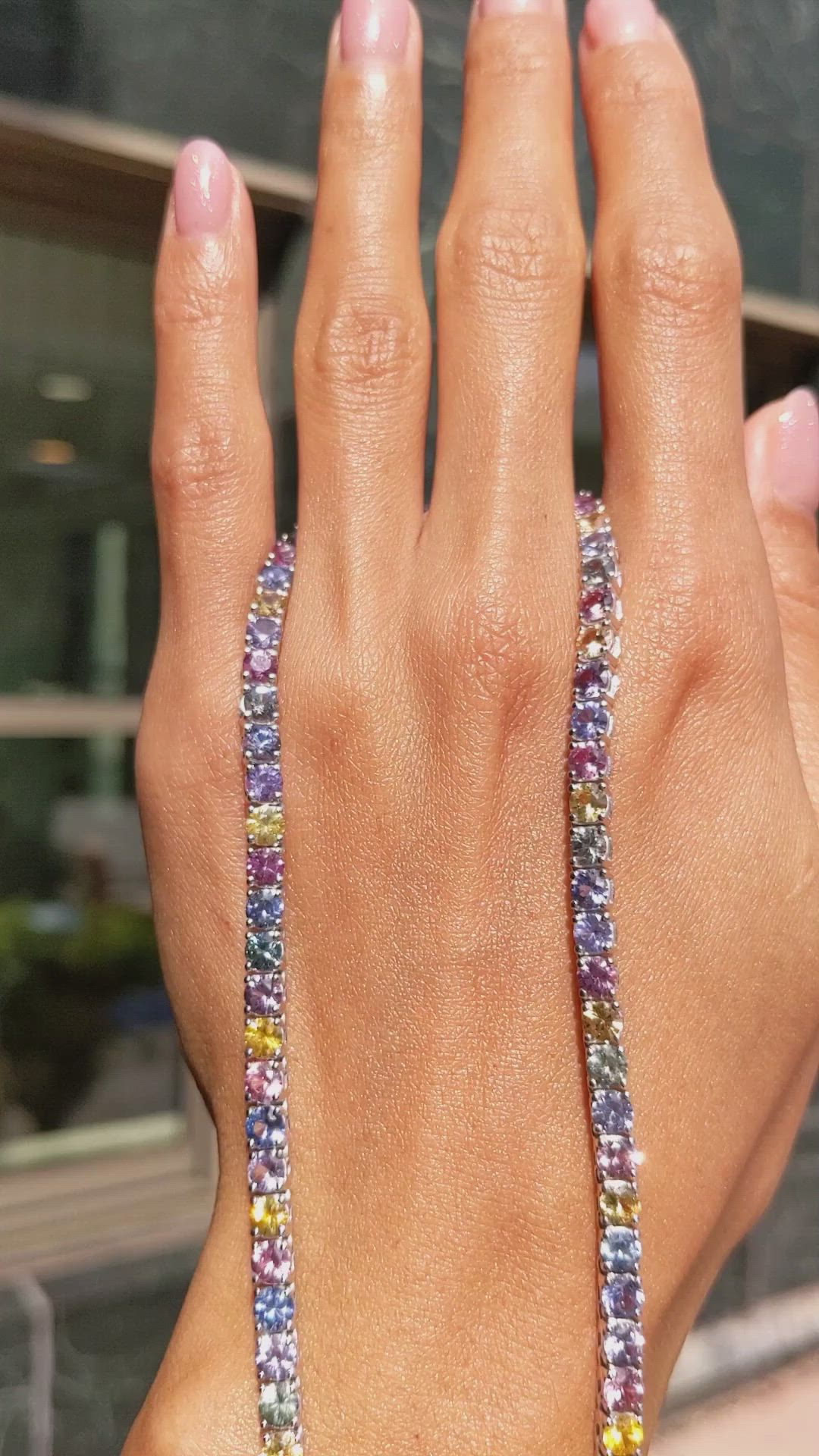 26.60 Ct. Multi Color Sapphire Multi Stone Necklace, 14K White Gold Size Video