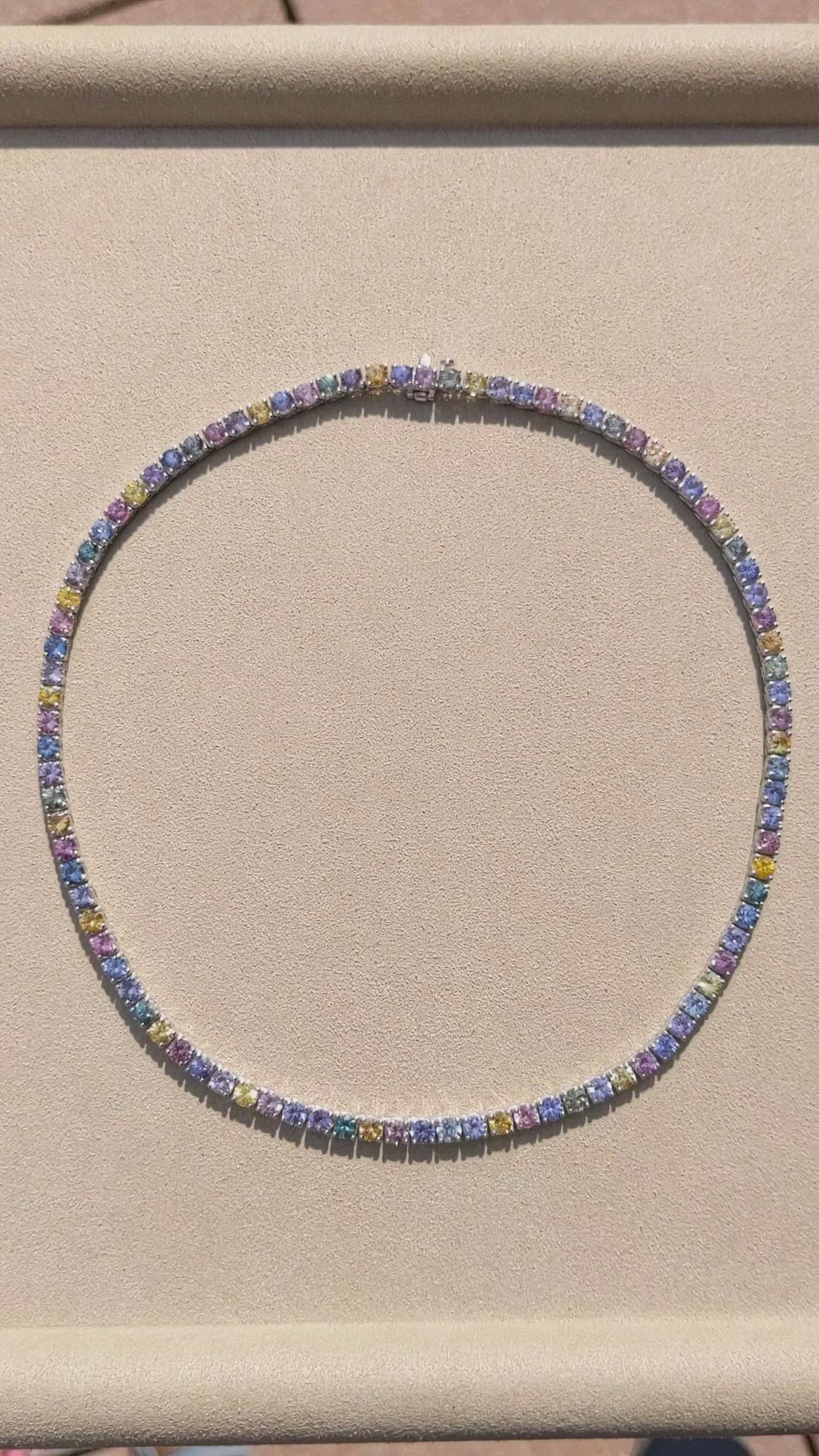 26.60 Ct. Multi Color Sapphire Multi Stone Necklace, 14K White Gold Size Video