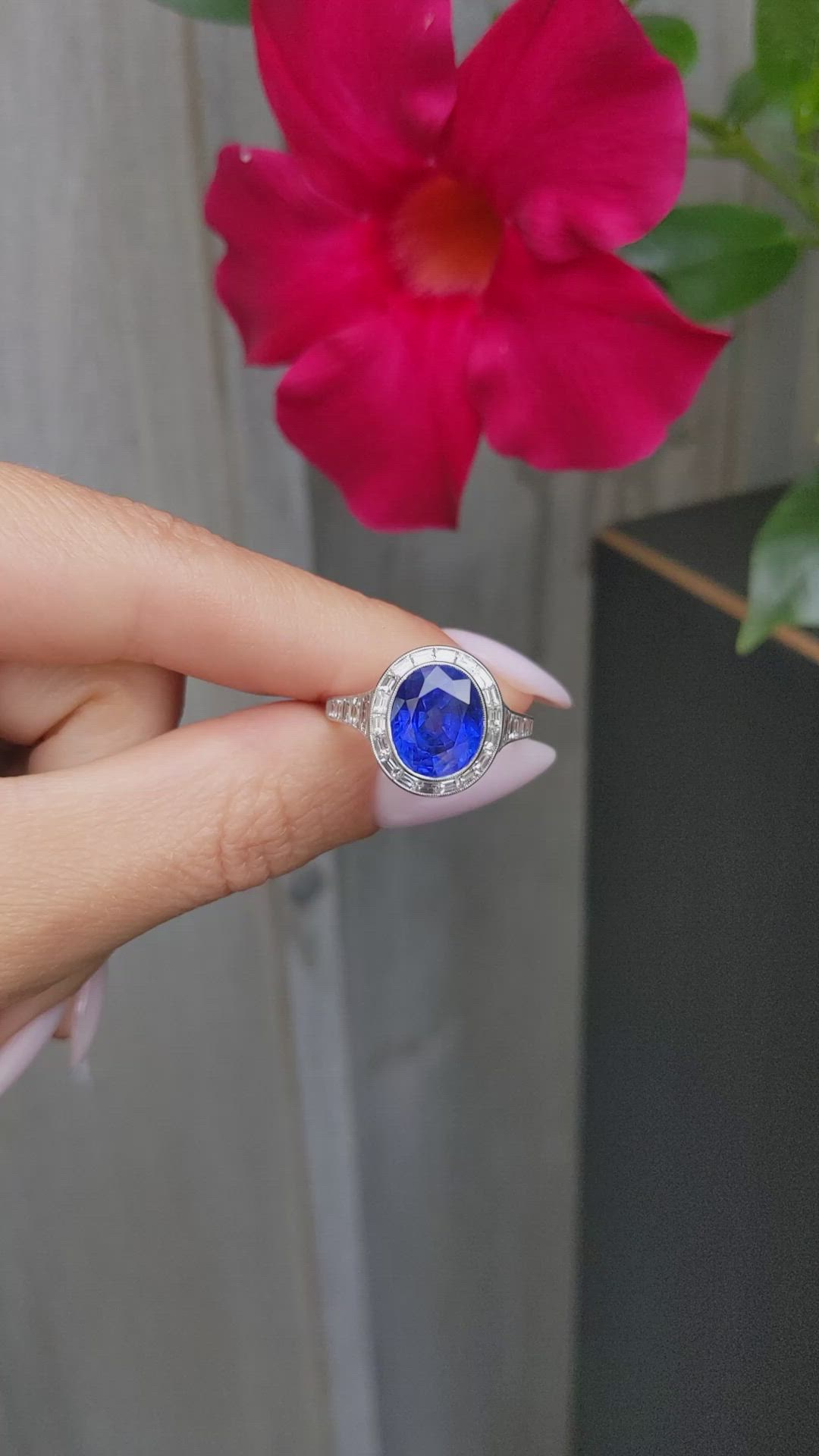 5.07 Ct. Blue Sapphire and Natural Diamond Pave Ring, Platinum 950 Size Video