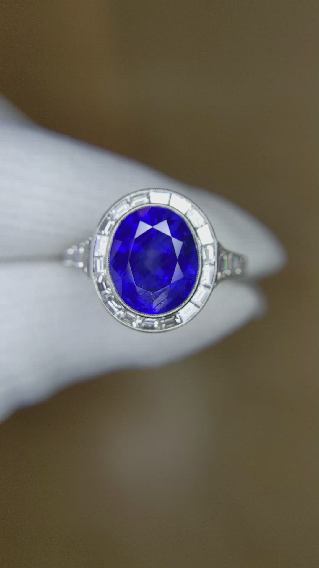 5.07 Ct. Blue Sapphire and Natural Diamond Pave Ring, Platinum 950 Size Video