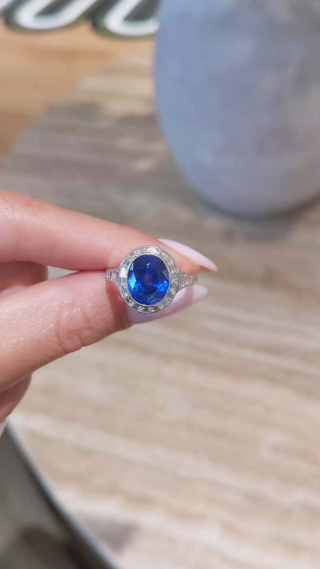 5.07 Ct. Blue Sapphire and Natural Diamond Pave Ring, Platinum 950 Size Video