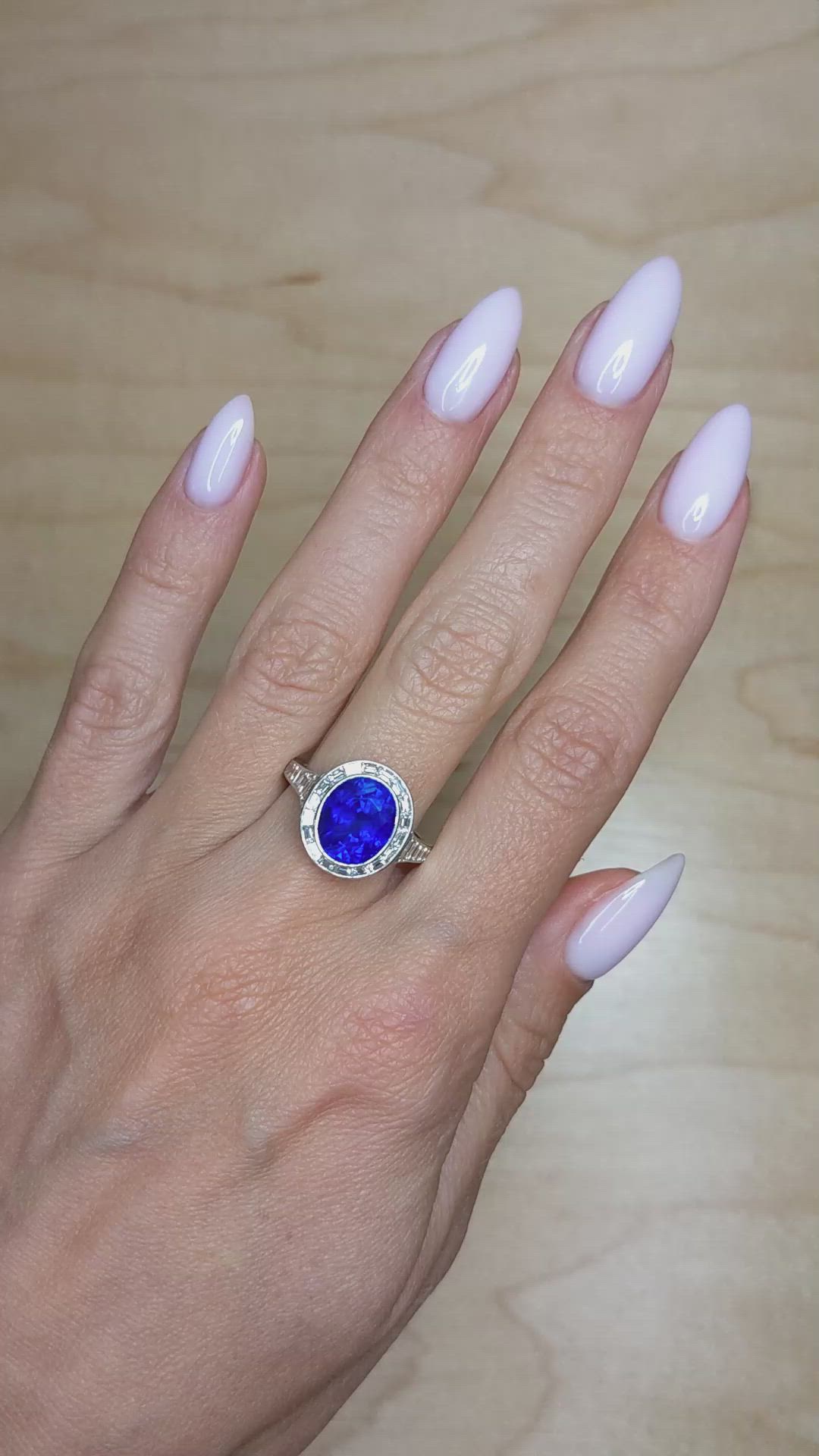 5.07 Ct. Blue Sapphire and Natural Diamond Pave Ring, Platinum 950 Size Video