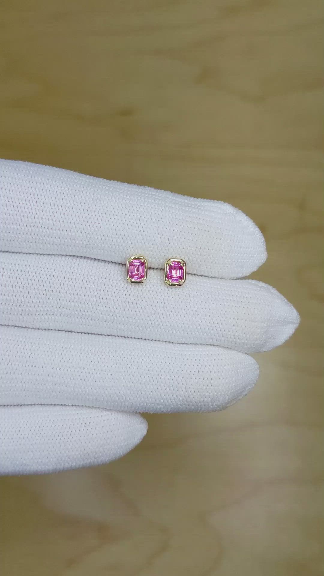 0.48 Ct.Tw.Total Carat Weight Pink Sapphire Studs Earrings, 14K Yellow Gold Size Video
