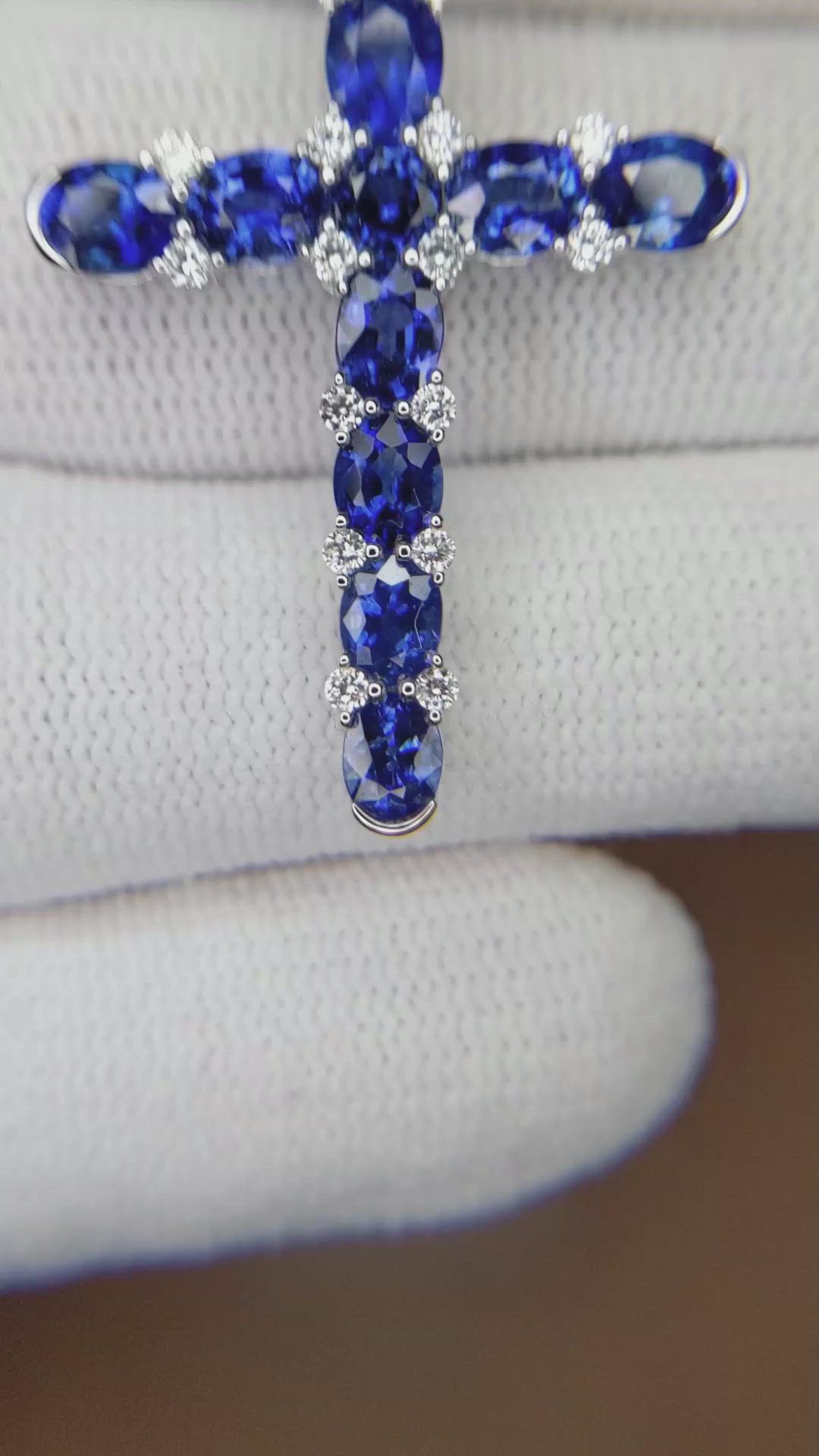 3.50 Ct. Blue Sapphire and Natural Diamond Pave Pendant, 18K White Gold Size Video