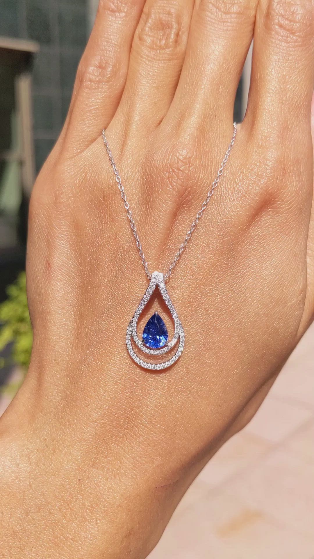 1.68 Ct. Blue Sapphire and Natural Diamond Pave Pendant, 18K White Gold Size Video