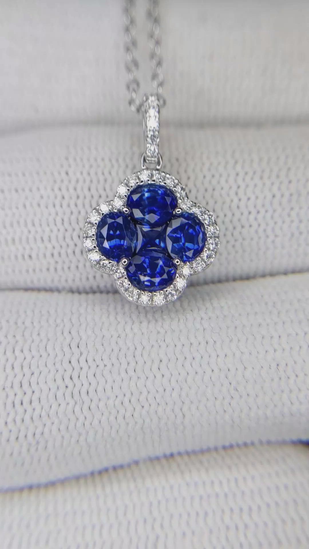 1.44 Ct. Blue Sapphire and Natural Diamond Pave Pendant, 14K White Gold Size Video